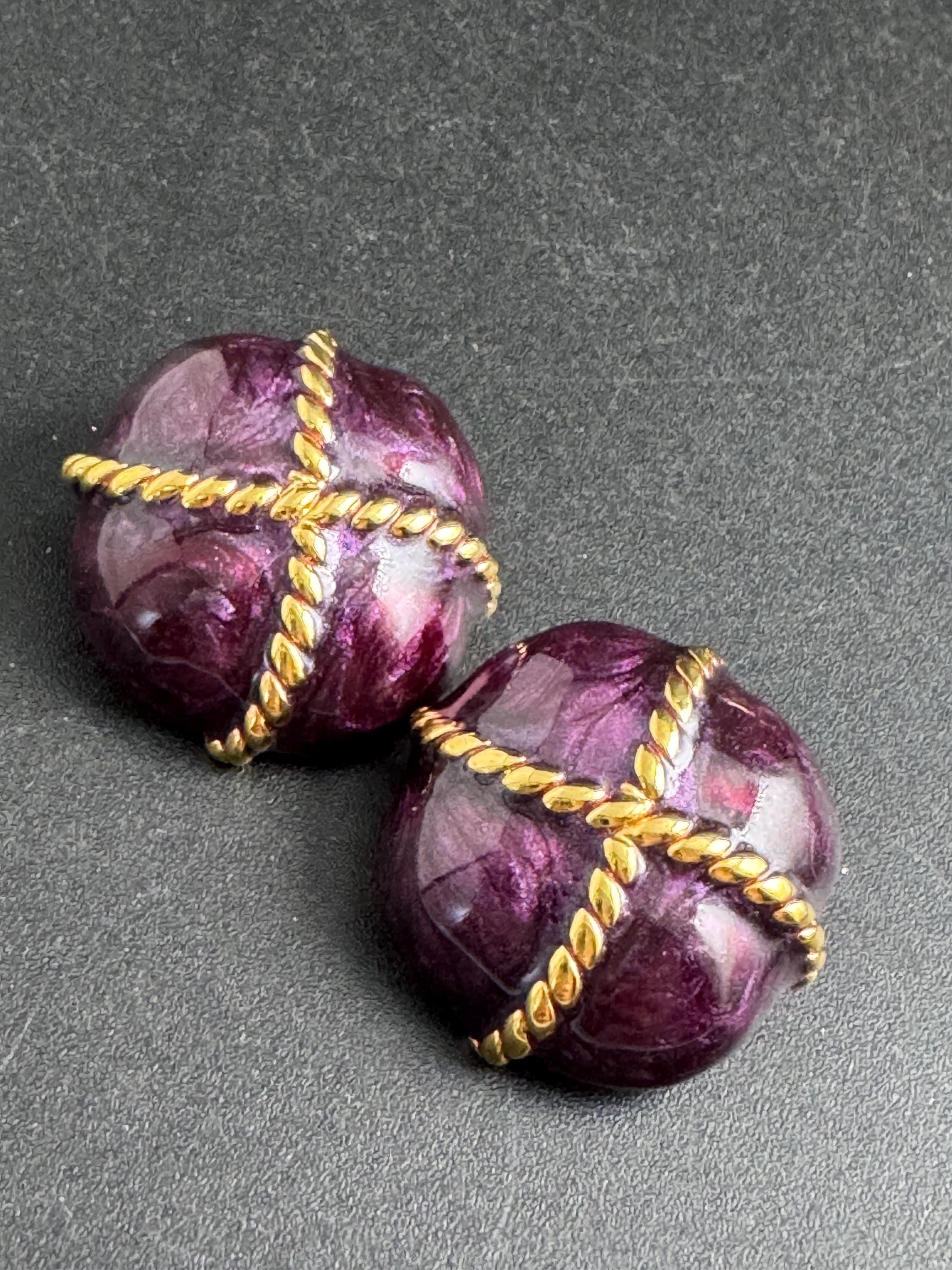 Purple Enamel Clip On Earrings: jaques vert vintage gold plated