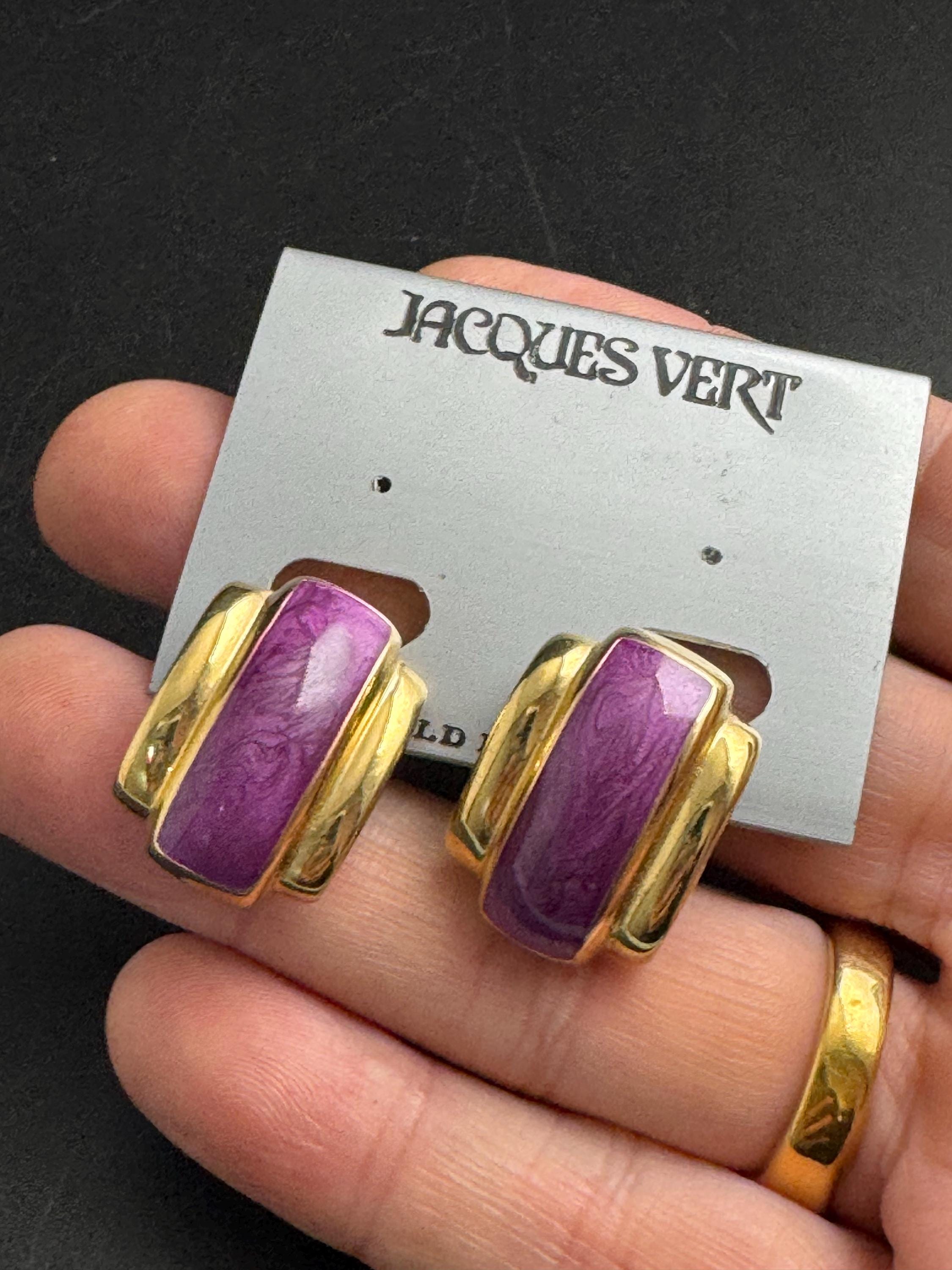 Purple Enamel Clip On Earrings: jaques vert vintage gold plated