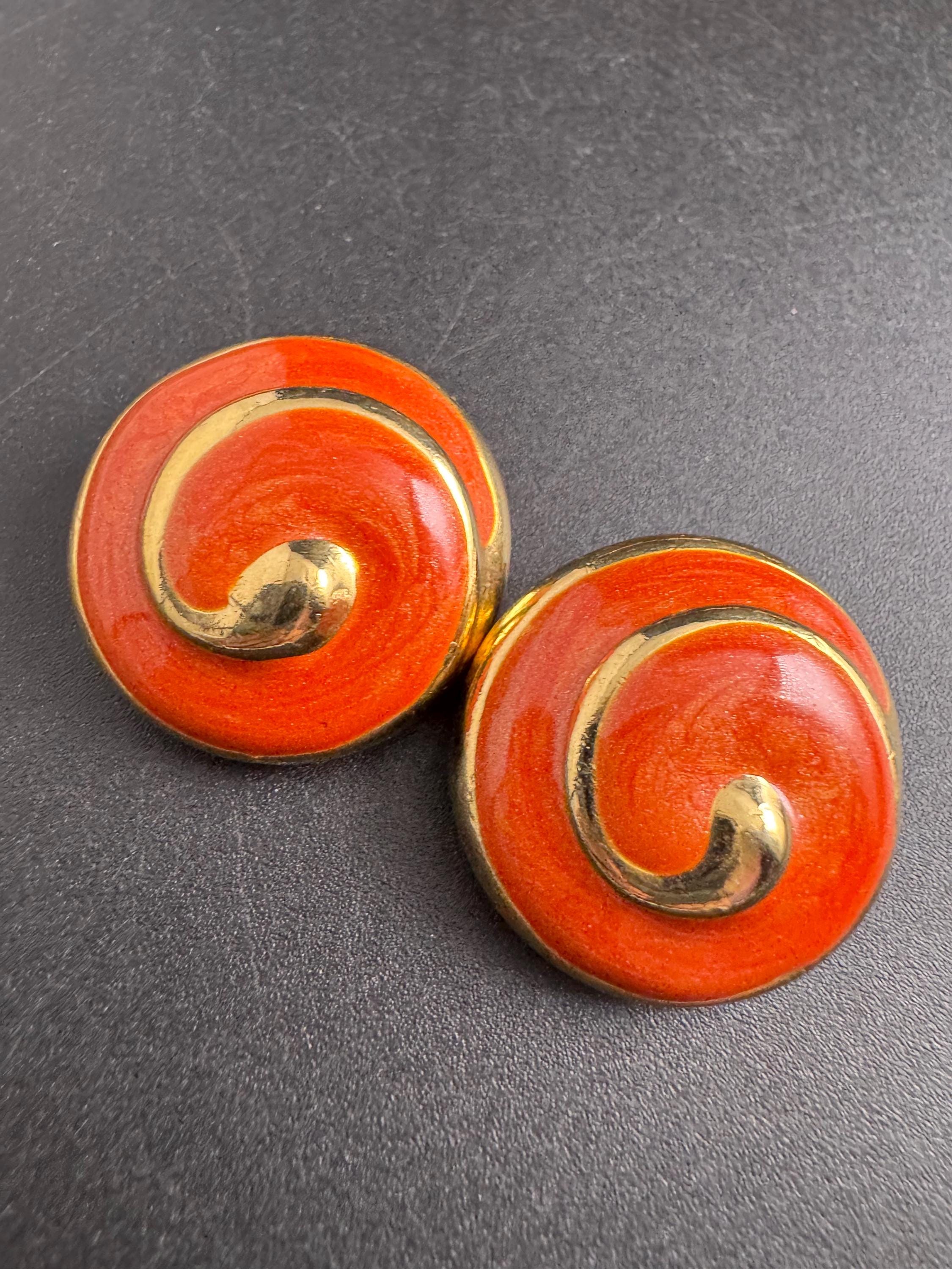 Orange Enamel Clip On Earrings: jaques vert vintage gold plated
