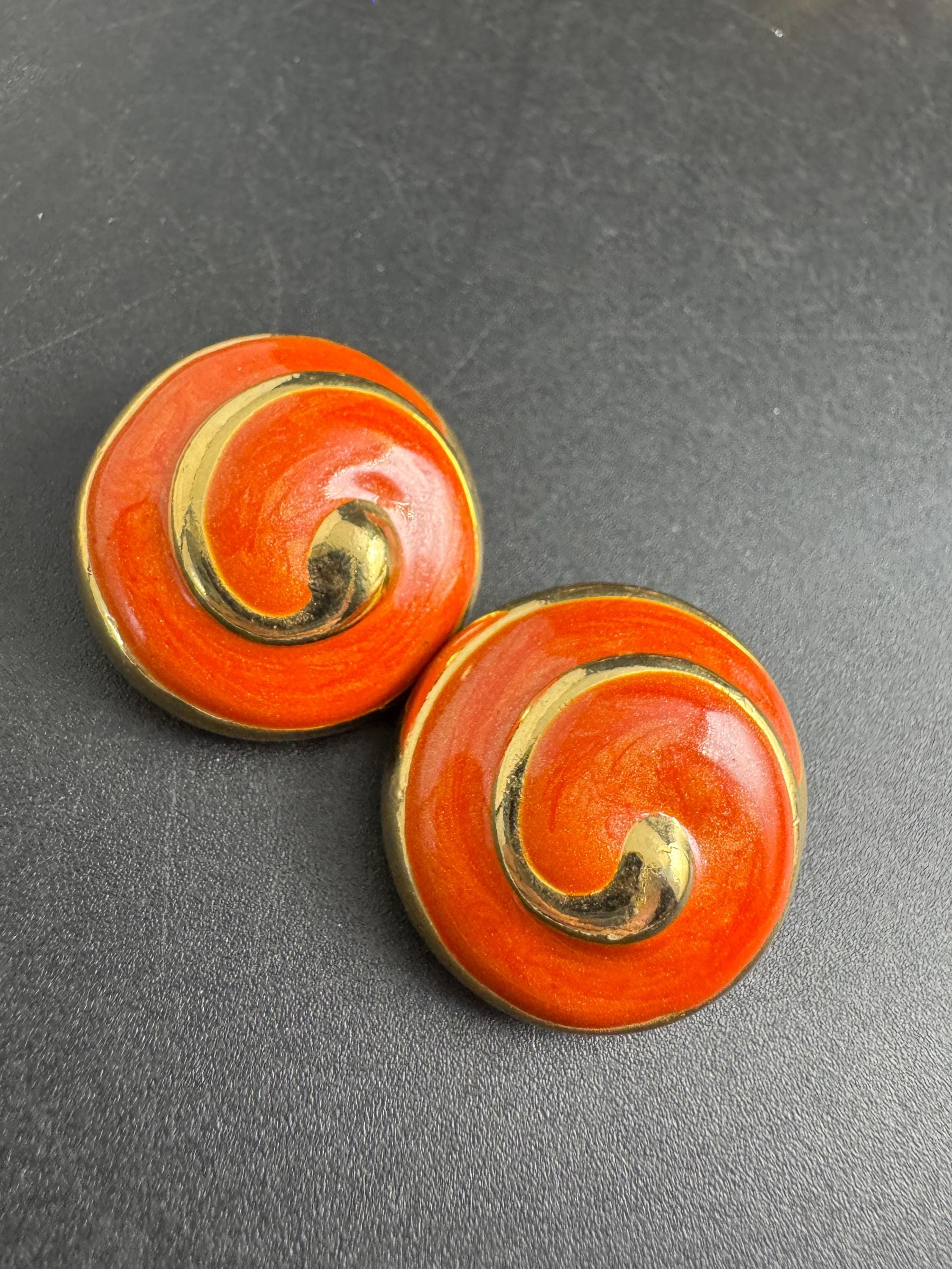 Orange Enamel Clip On Earrings: jaques vert vintage gold plated