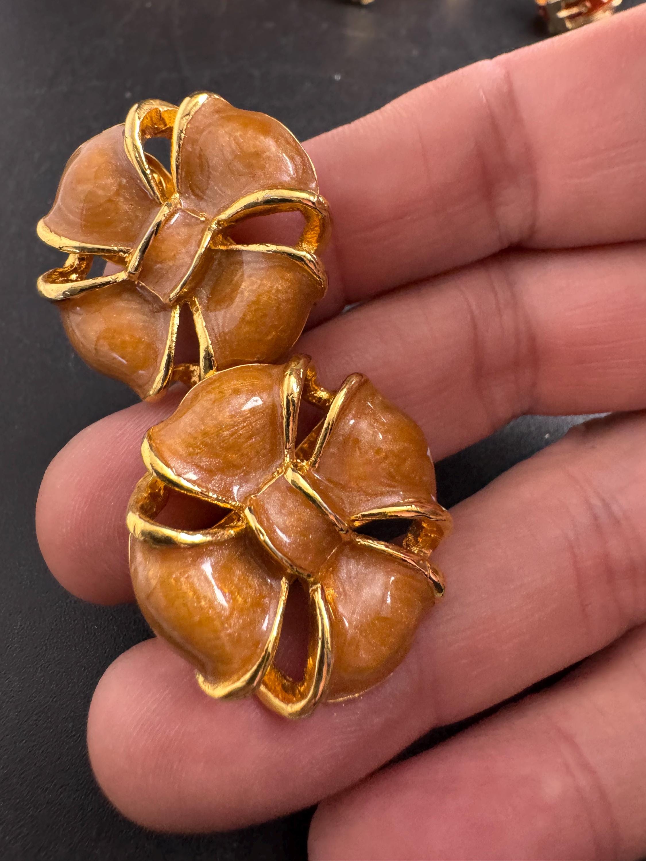 brown Enamel Clip On Earrings: jaques vert vintage gold plated