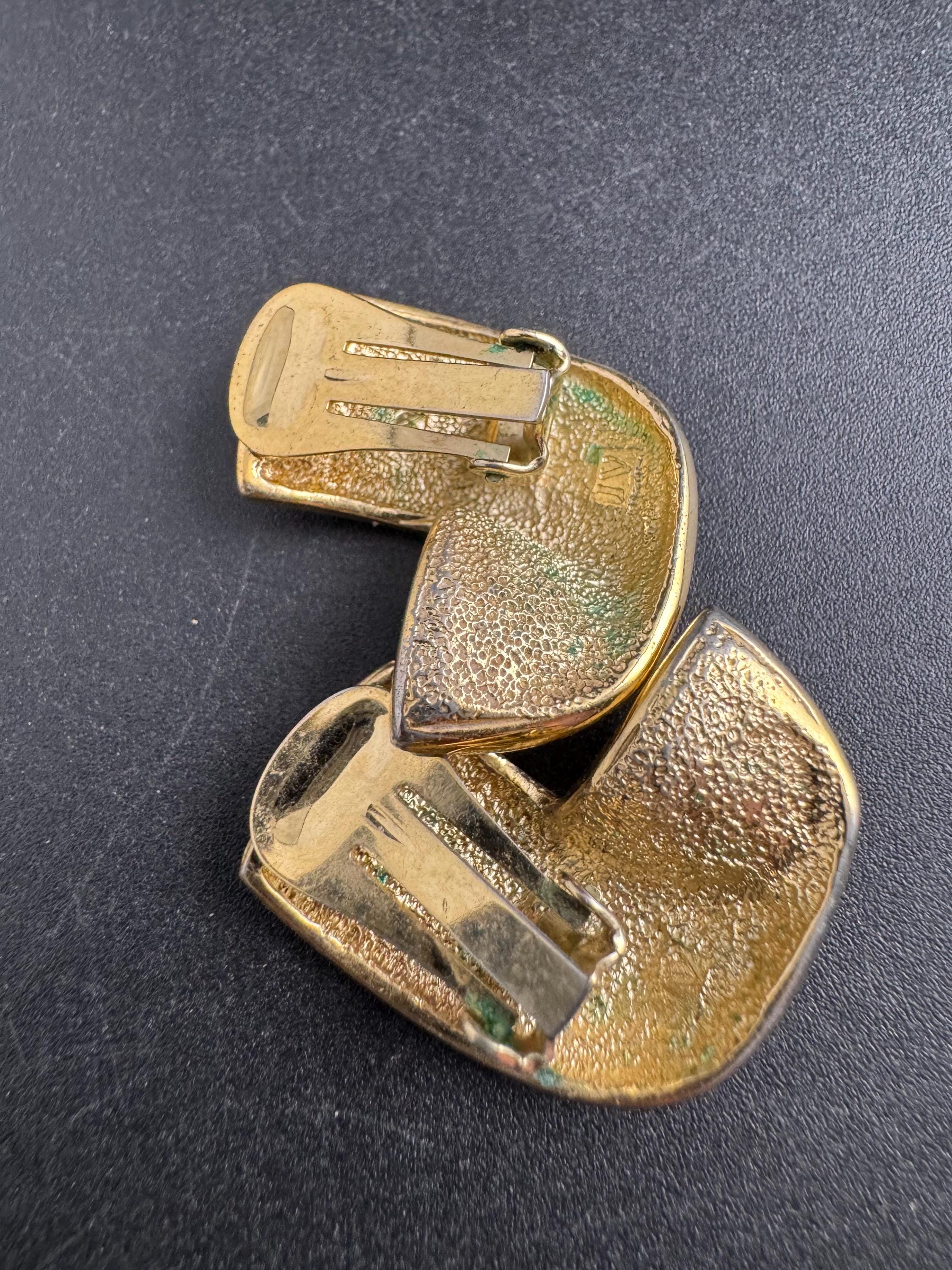 brown Enamel Clip On Earrings: jaques vert vintage gold plated