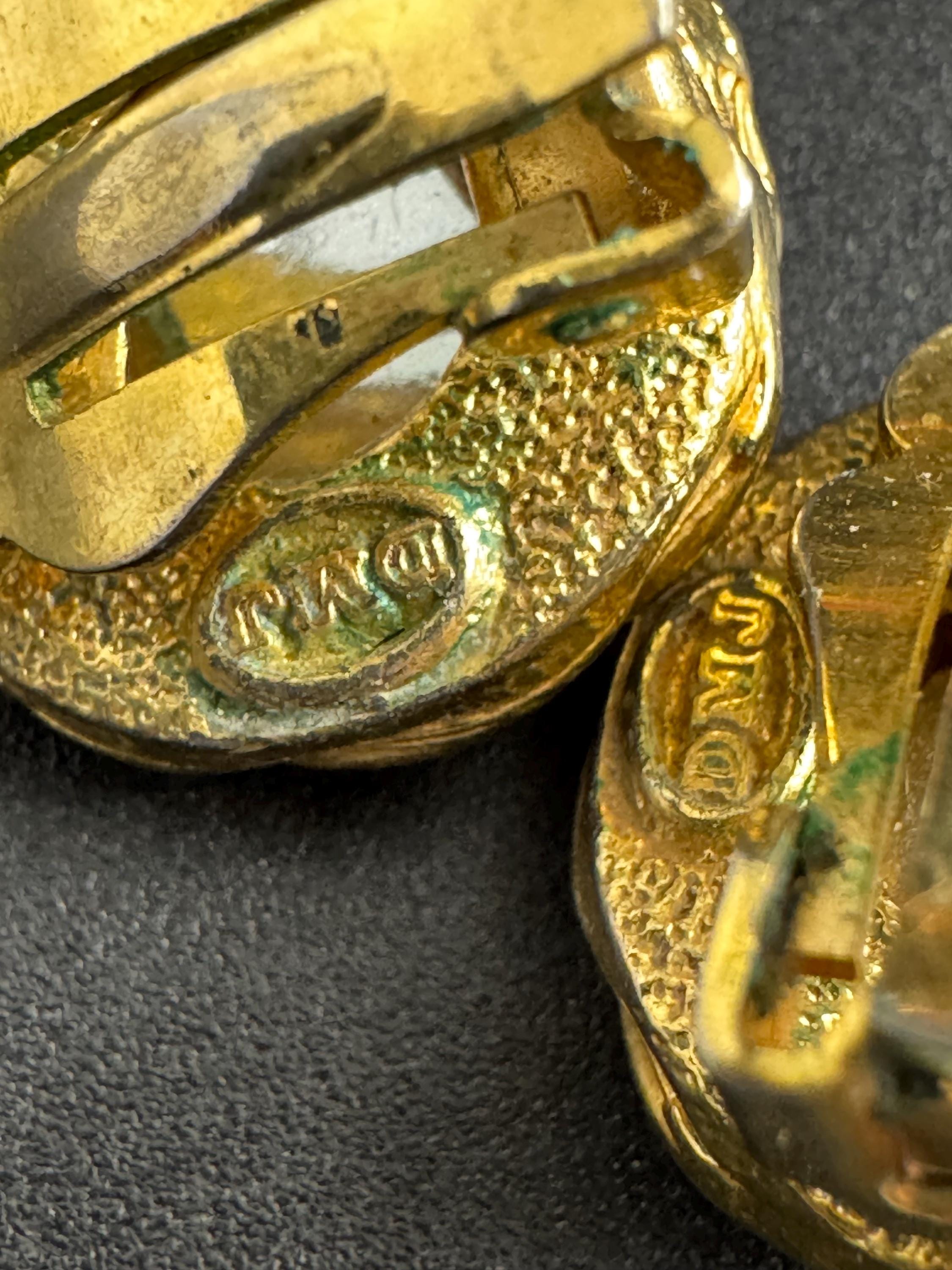 Frosted Pink Clip On Earrings: signed DMJ vintage gold tone