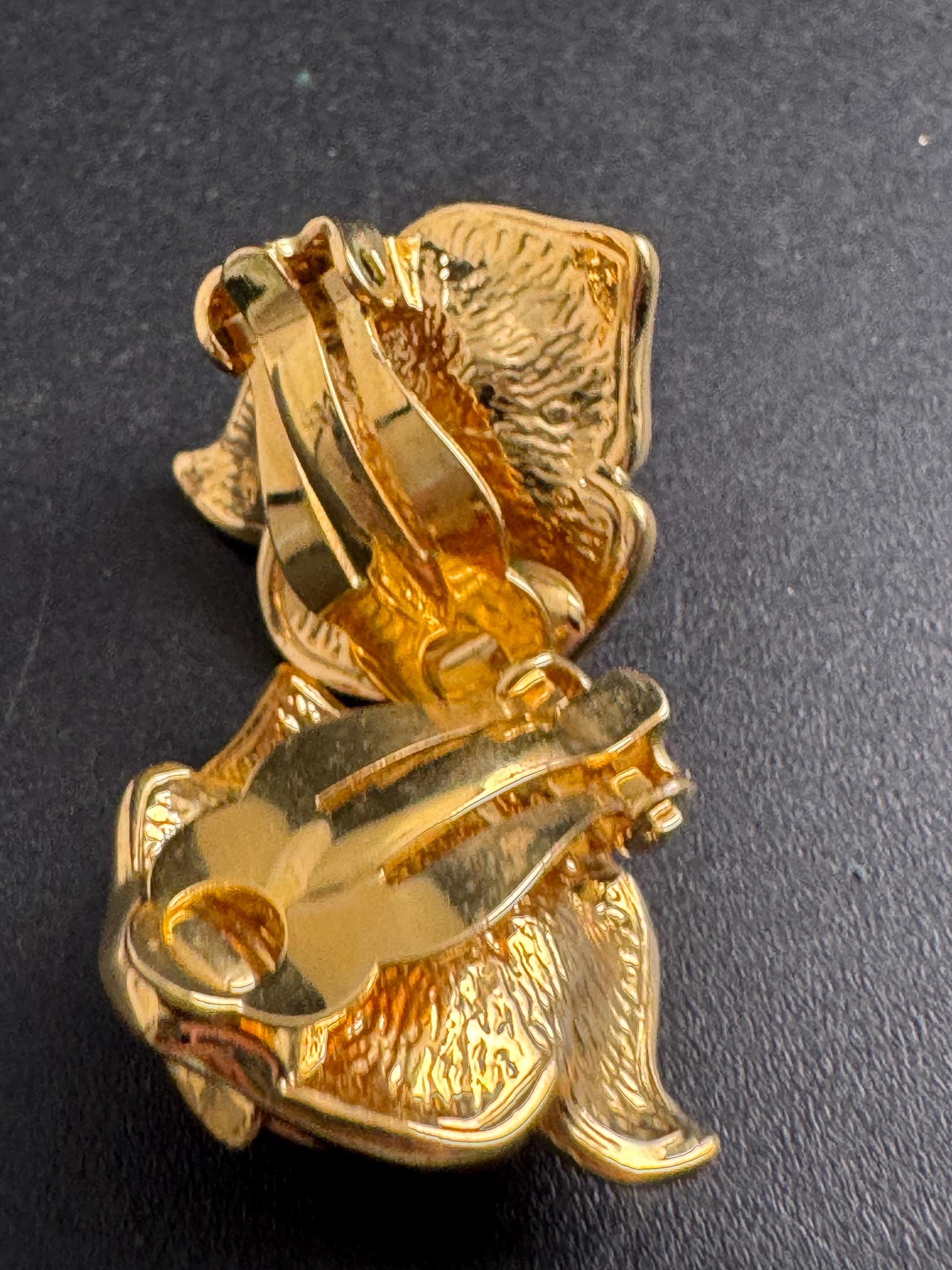 Red rose Enamel Clip On Earrings: diamante vintage gold plated