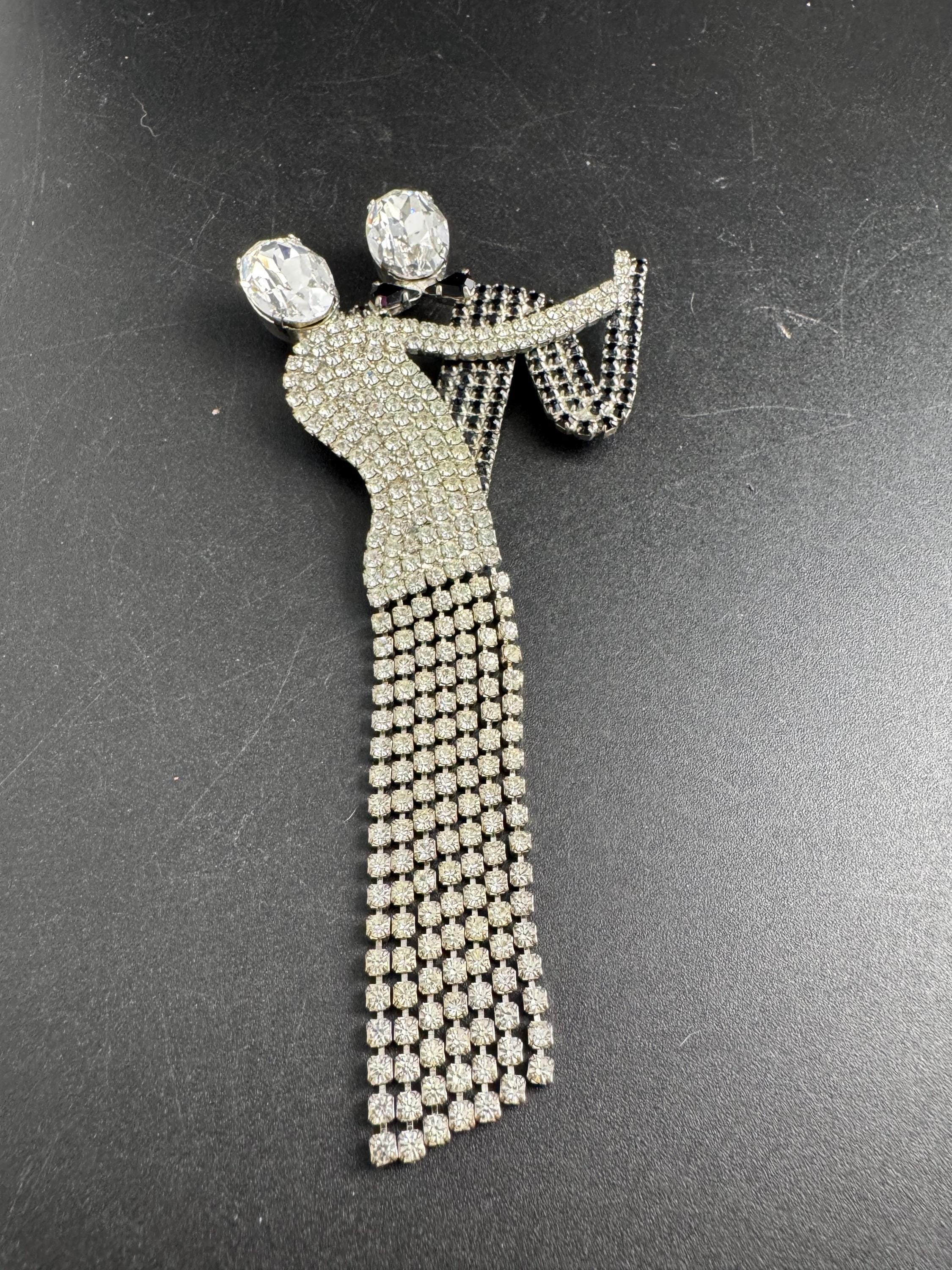 butler and Wilson ballroom dancing brooch, black clear rhinestone signed pin