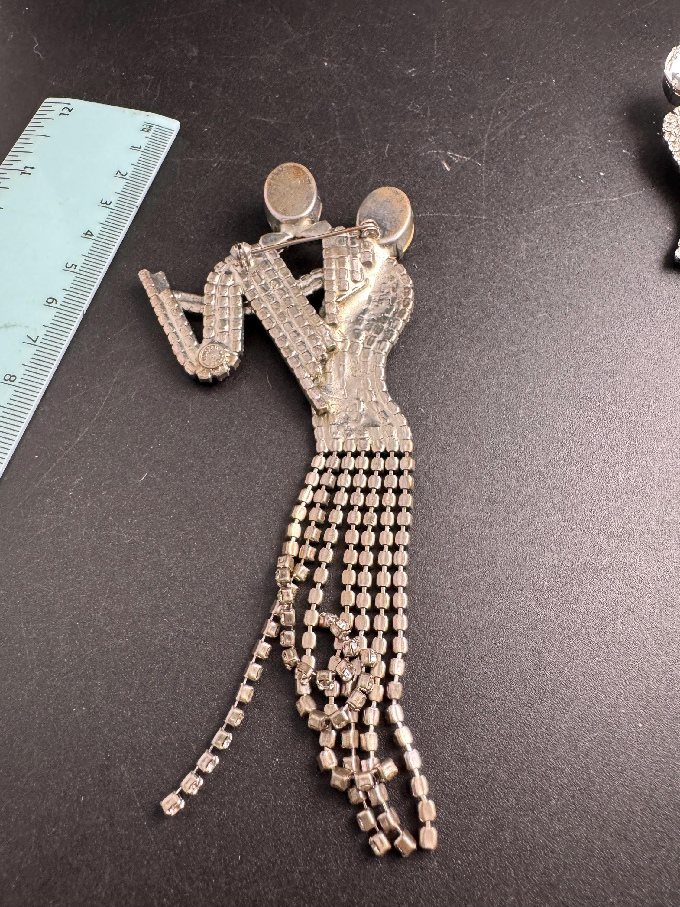 butler and Wilson ballroom dancing brooch, black clear rhinestone signed pin