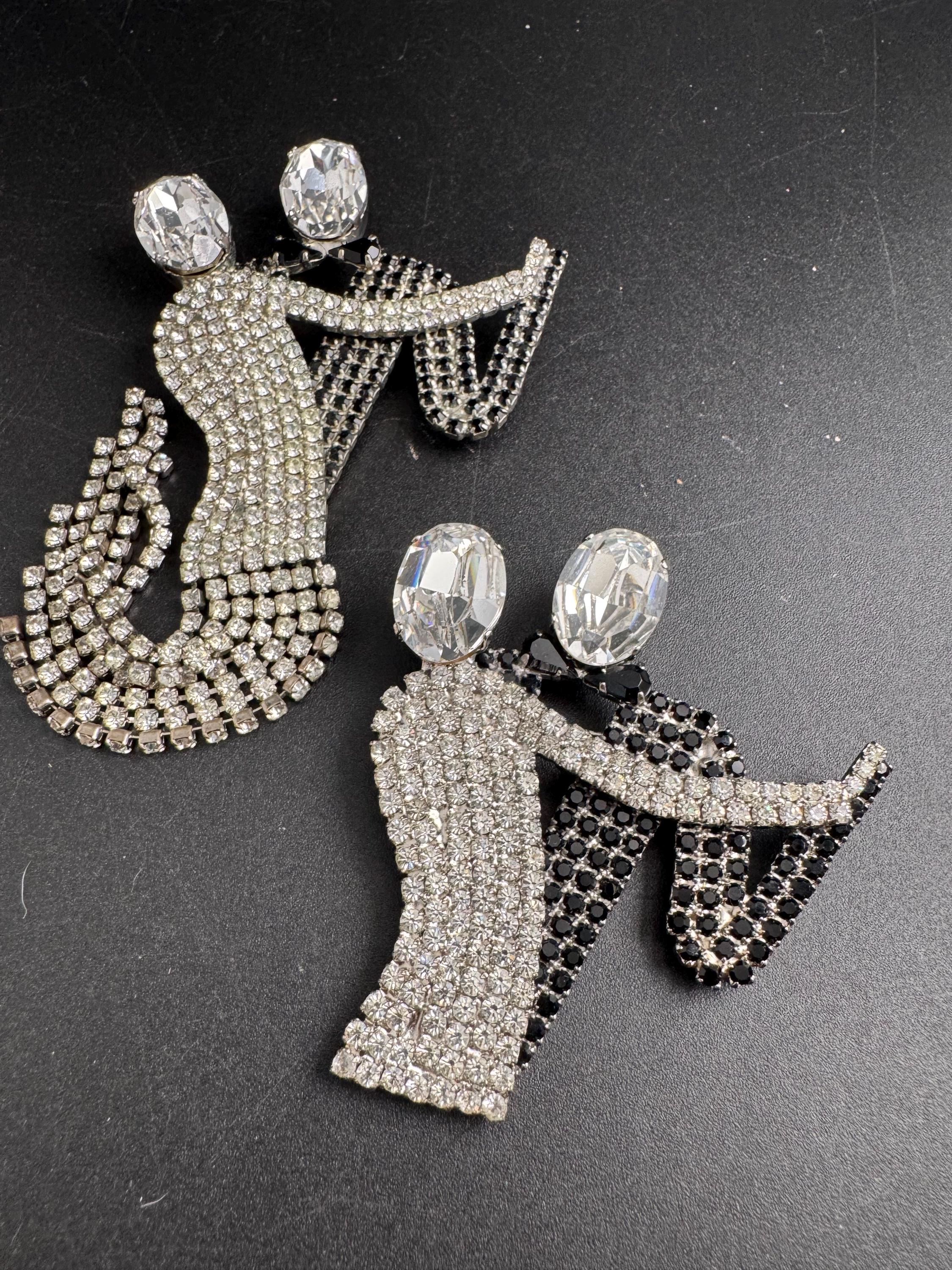 butler and Wilson ballroom dancing brooch, black clear rhinestone signed pin