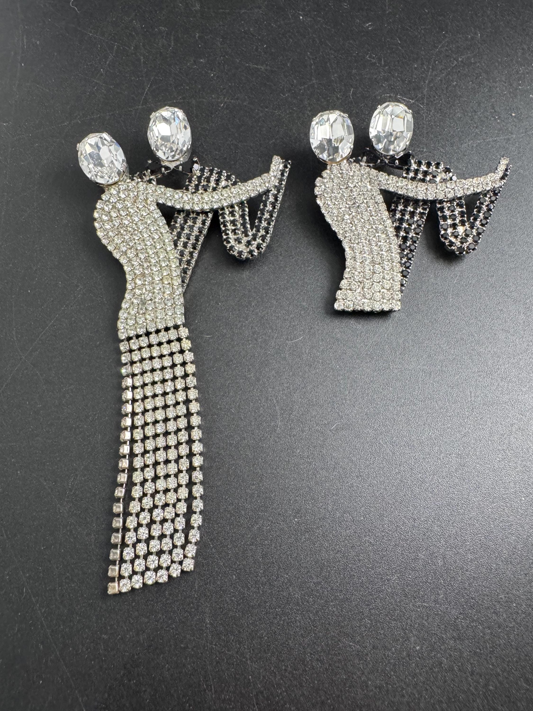 butler and Wilson ballroom dancing brooch, black clear rhinestone signed pin