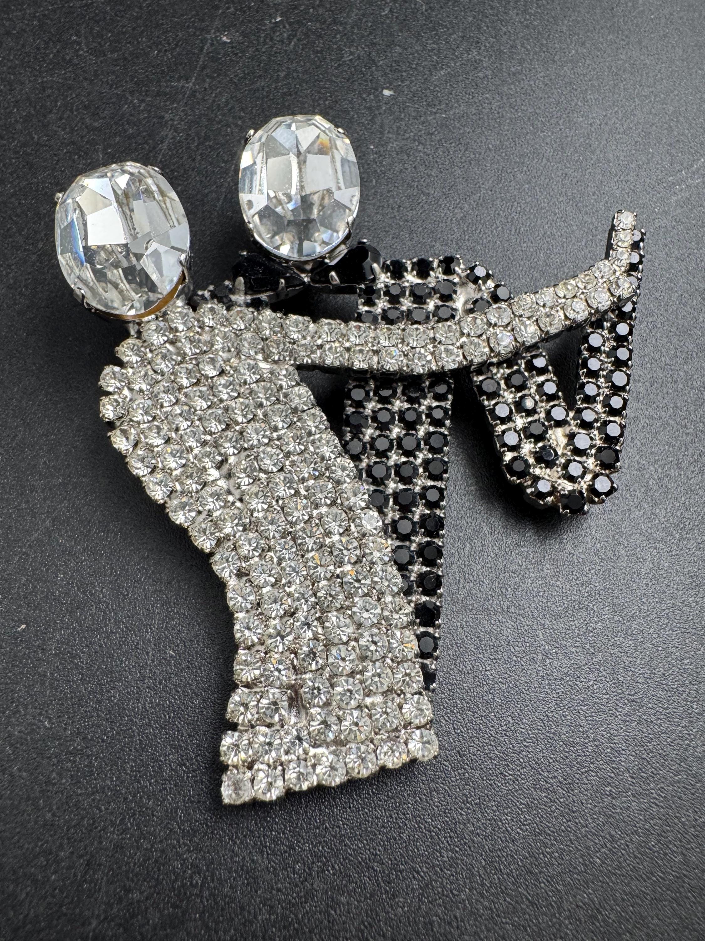 butler and Wilson ballroom dancing brooch, black clear rhinestone signed pin , men’s brooch