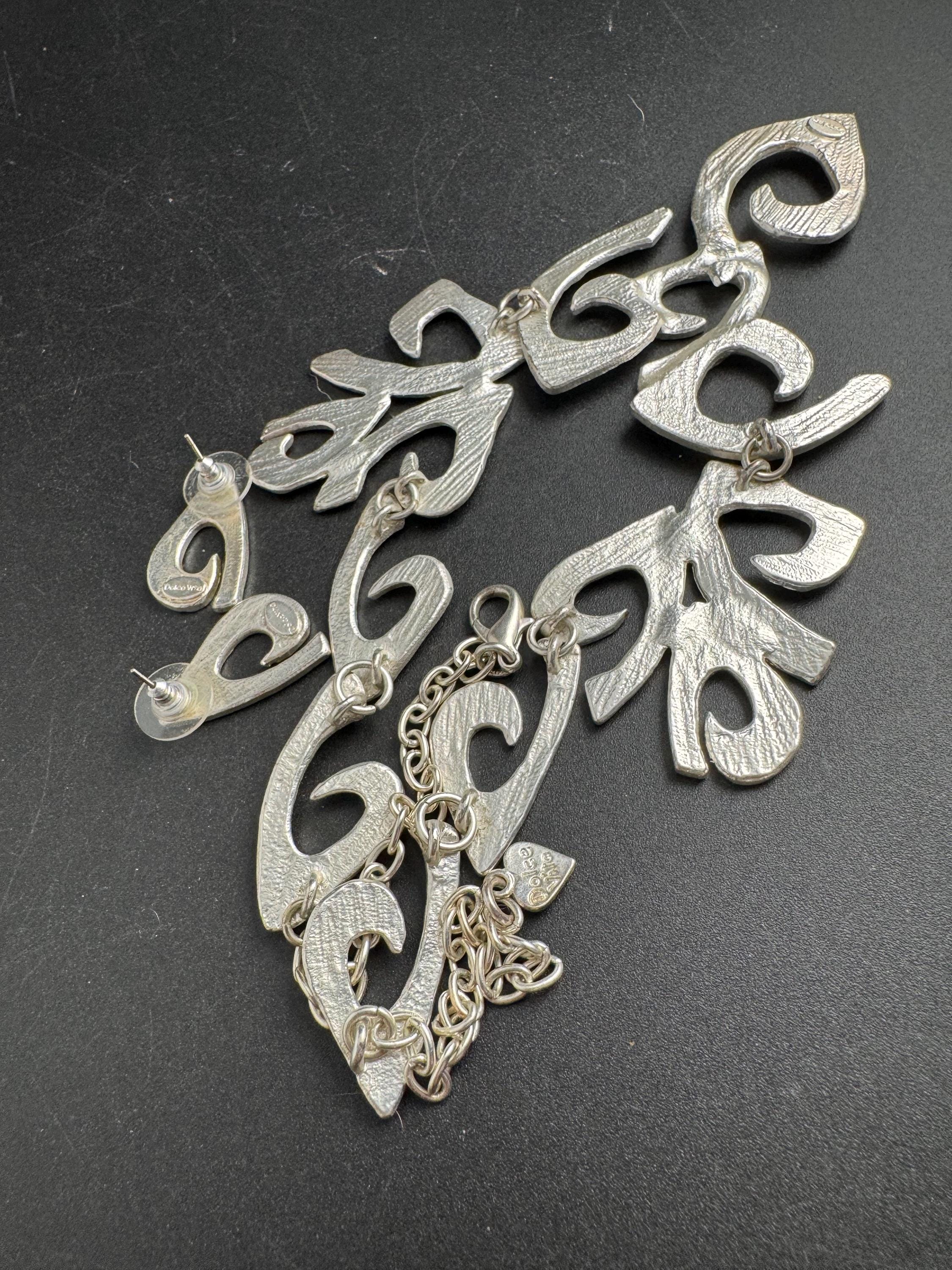 Dolce Vita Silver Tone Modernist Necklace and Earrings Set, Signed Paris Designer