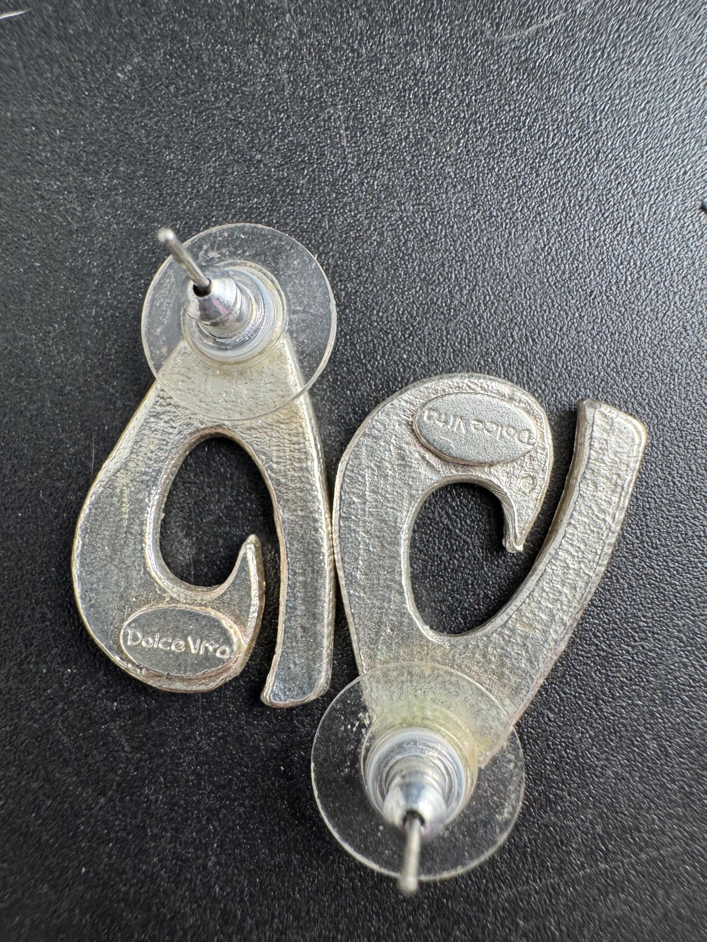 Dolce Vita Silver Tone Modernist Necklace and Earrings Set, Signed Paris Designer