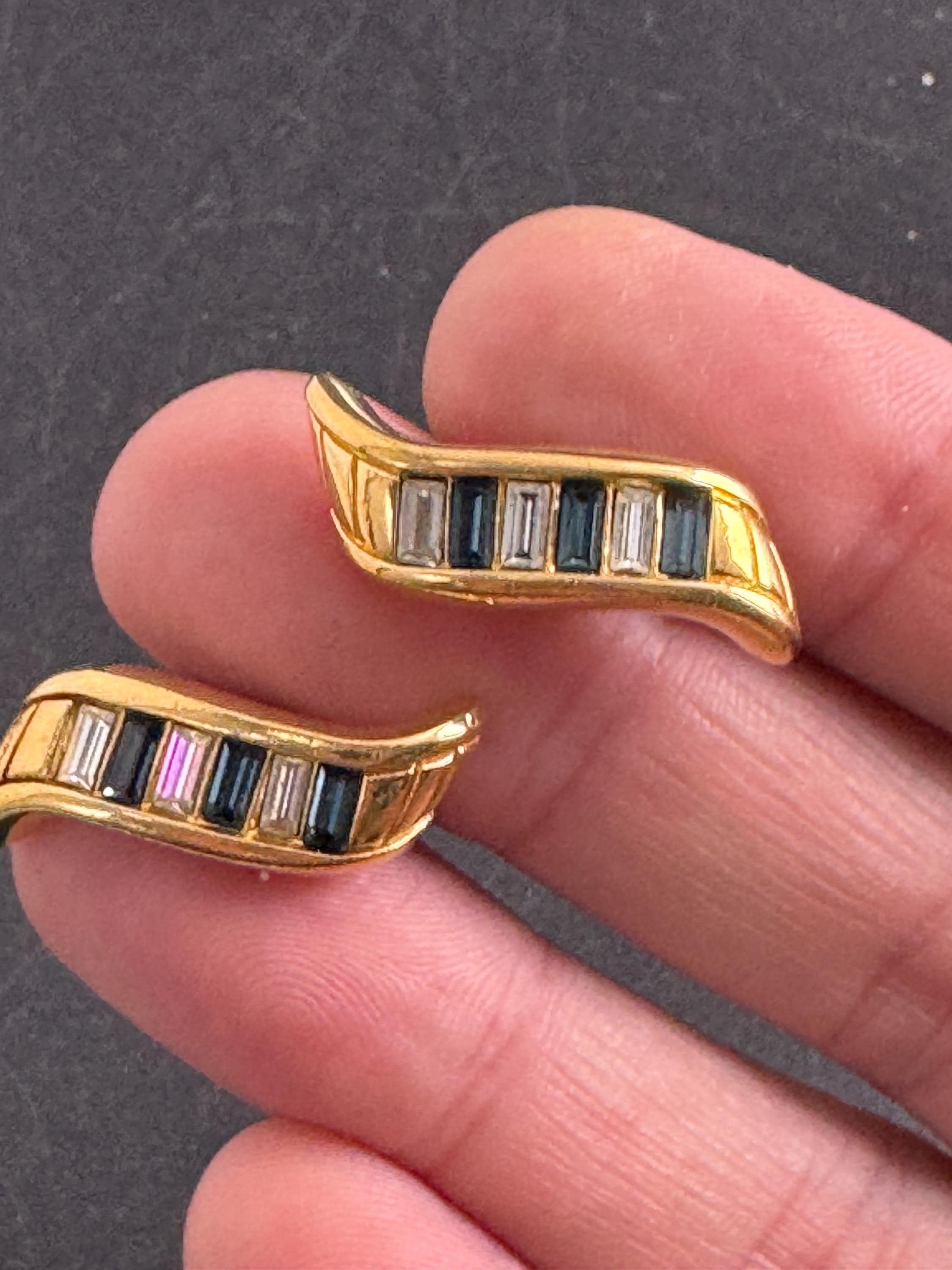 Swarovski SAL sapphire stud earrings, Signed gold plated crystals