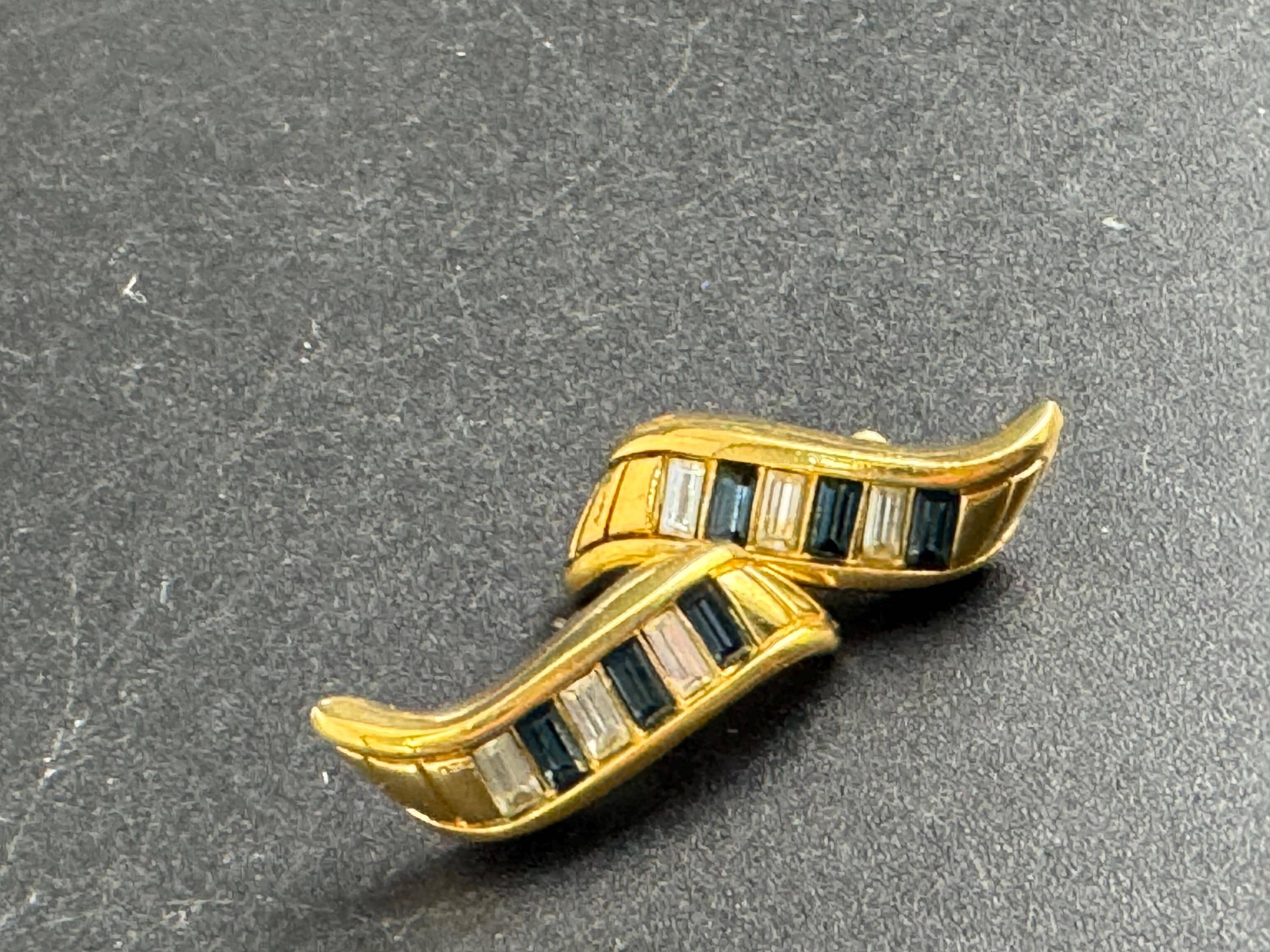 Swarovski SAL sapphire stud earrings, Signed gold plated crystals