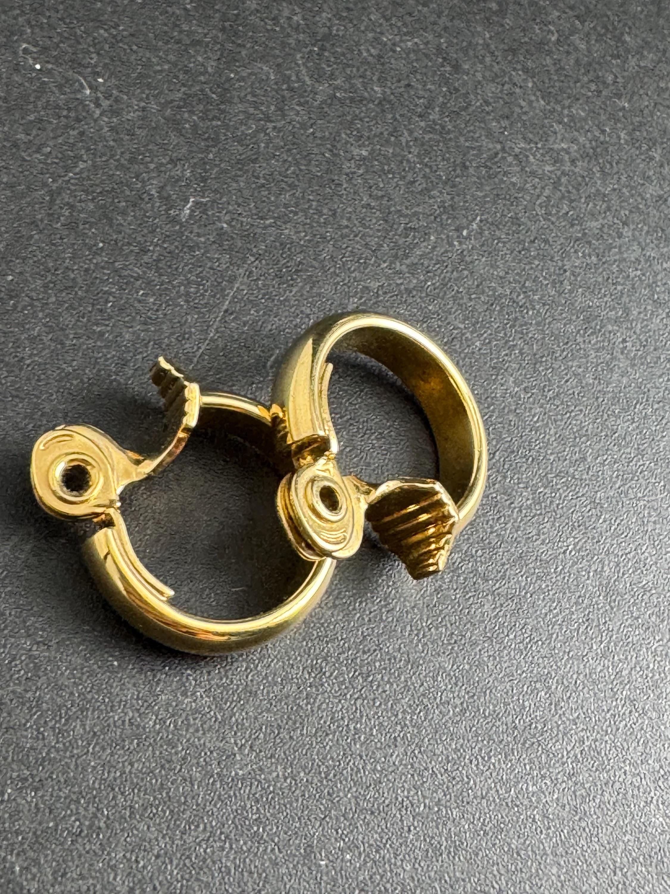 Gold Hoop clip on earrings, Signed MONET