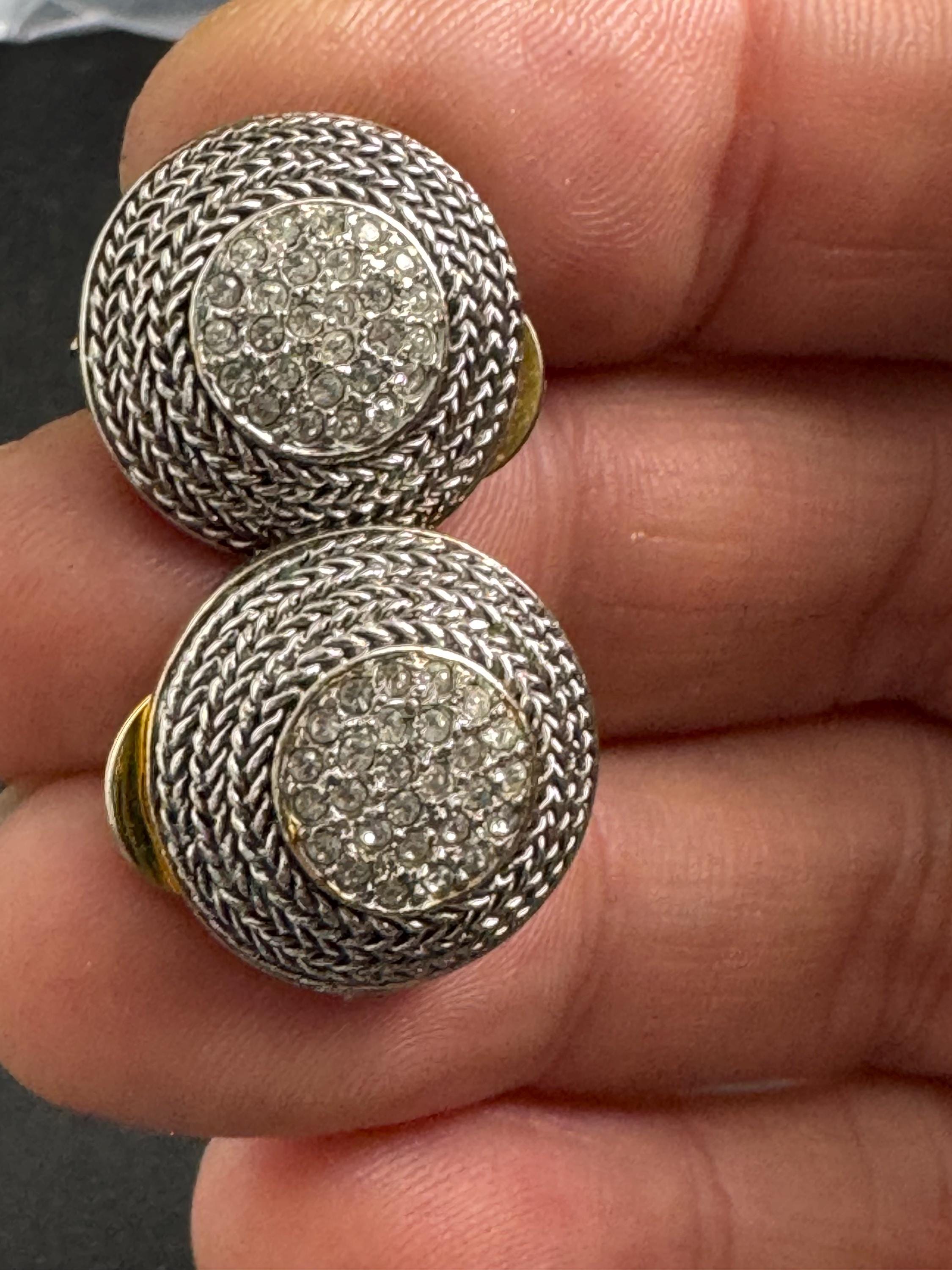 signed Ciro diamante crystal stud earrings, silver gold tone pierced ears