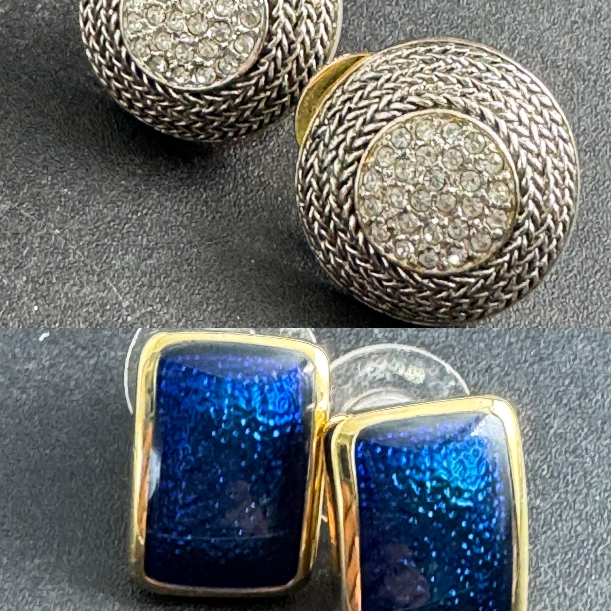 signed Ciro diamante crystal stud earrings, silver gold tone pierced ears