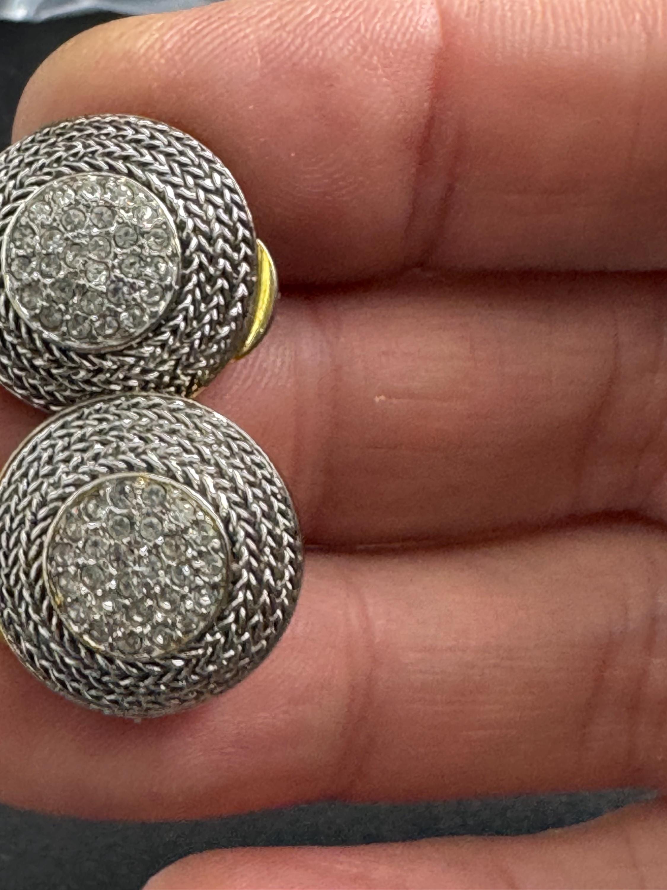 signed Ciro diamante crystal stud earrings, silver gold tone pierced ears