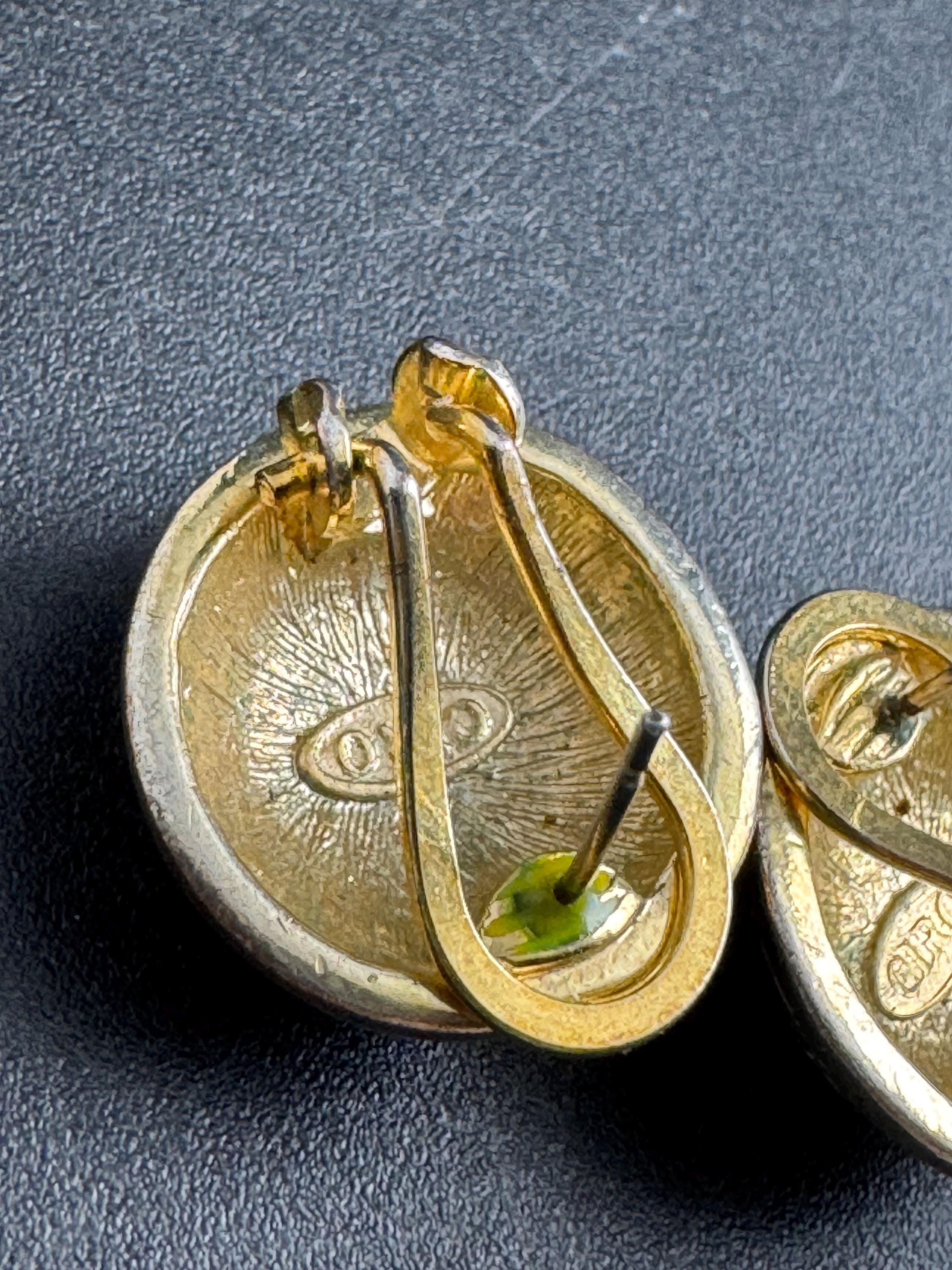 signed Ciro diamante crystal stud earrings, silver gold tone pierced ears