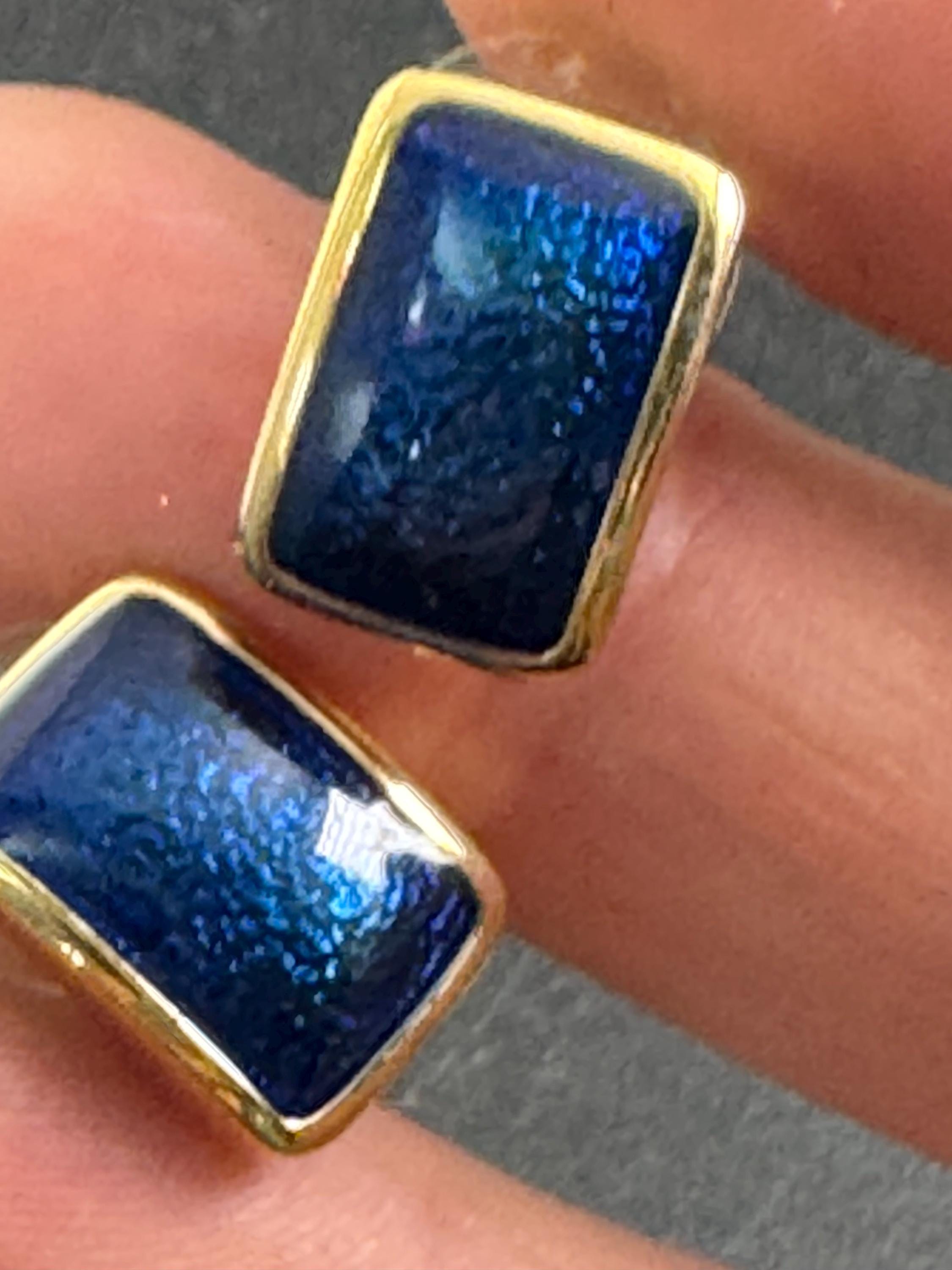 Ciro blue enamel stud clip on earrings, gold tone signed