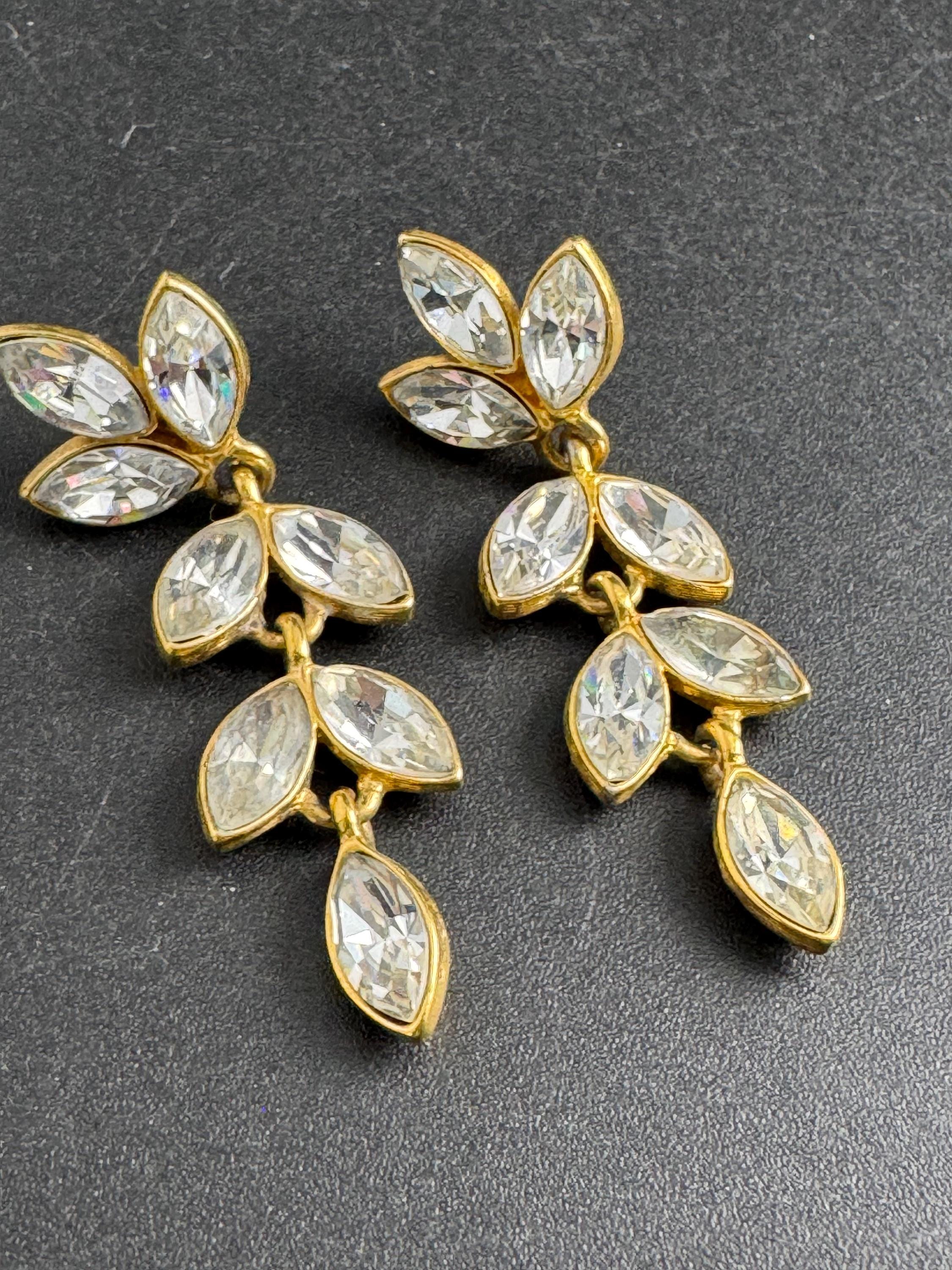 NAPIER dangly rhinestone earrings , Vintage signed and gold plated clear diamanté
