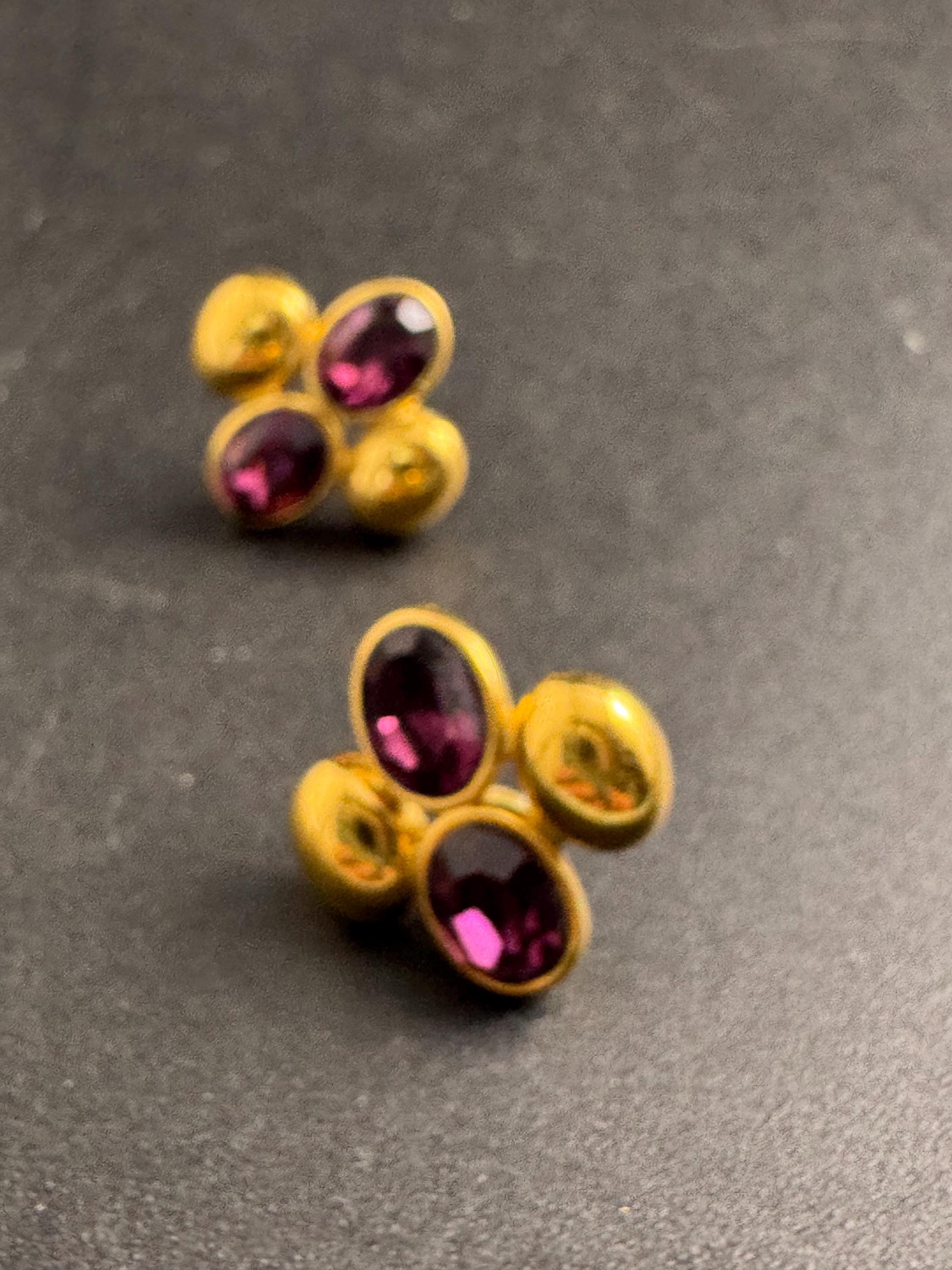 NAPIER amethyst rhinestone stud earrings , Vintage signed and gold plated purple diamanté