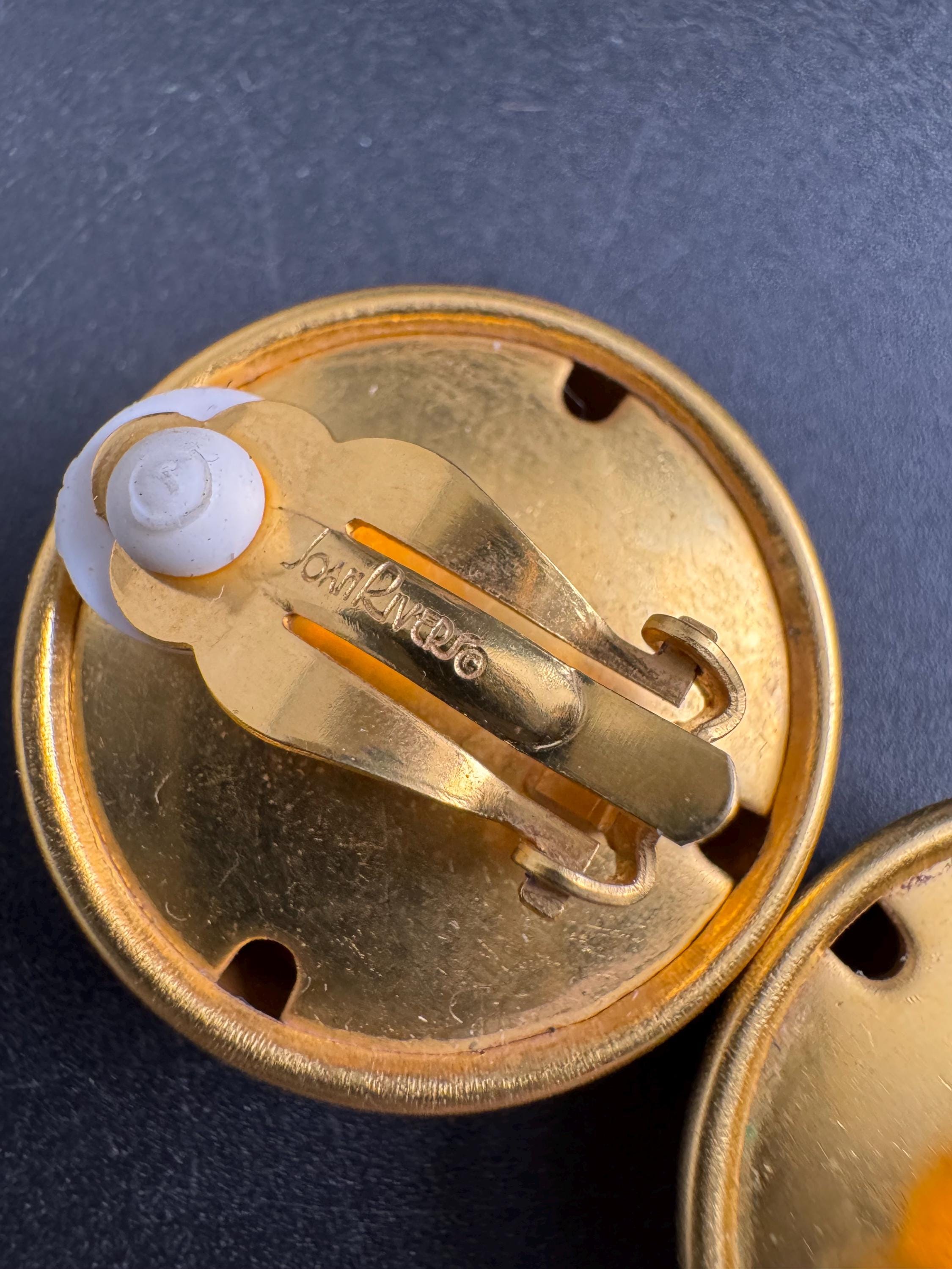 Joan rivers gold dome clip on earrings, brushed metal gold plated vintage and signed