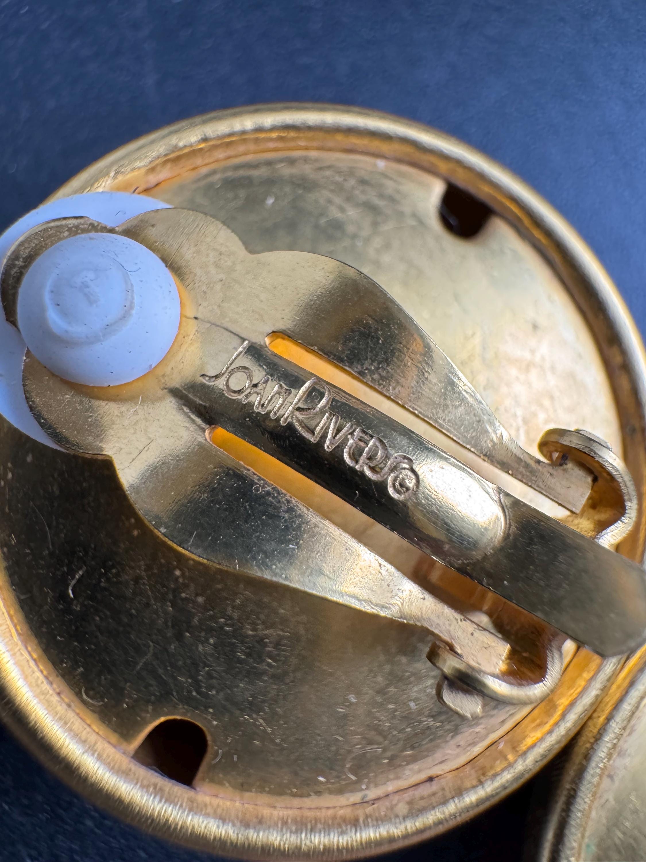 Joan rivers gold dome clip on earrings, brushed metal gold plated vintage and signed