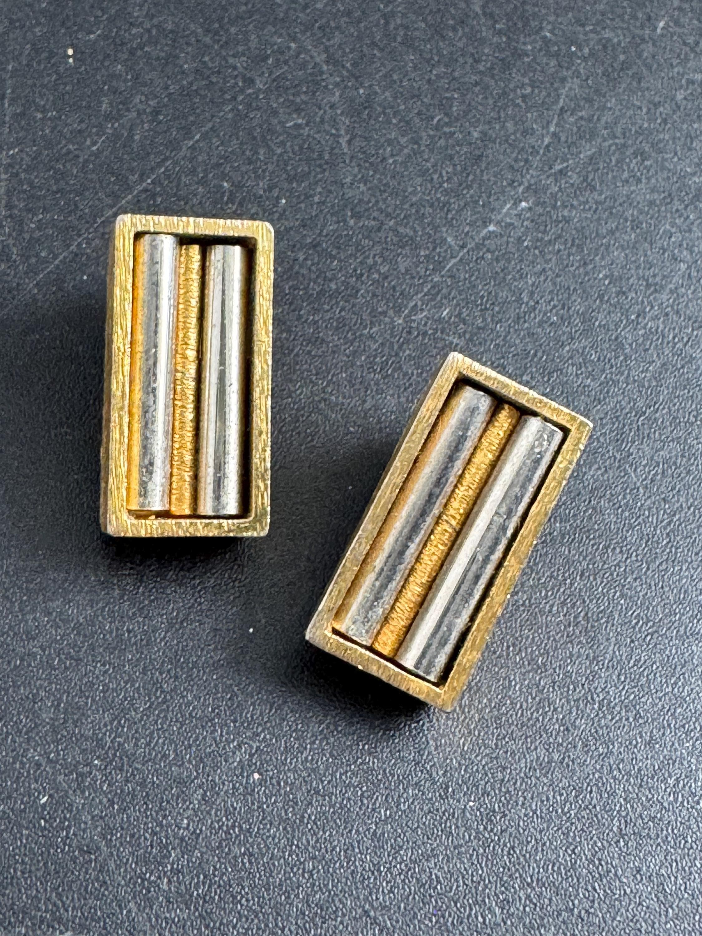 Pierre cardin clip on earrings, mixed metal gold and silver rectangles