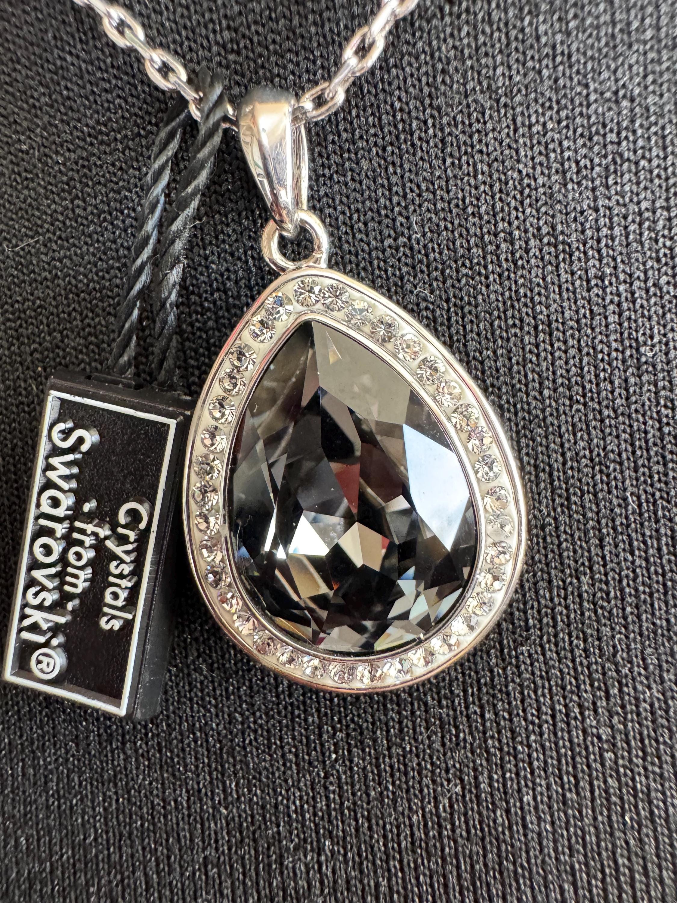 grey teardrop necklace, silver plated with Swarovski crystals