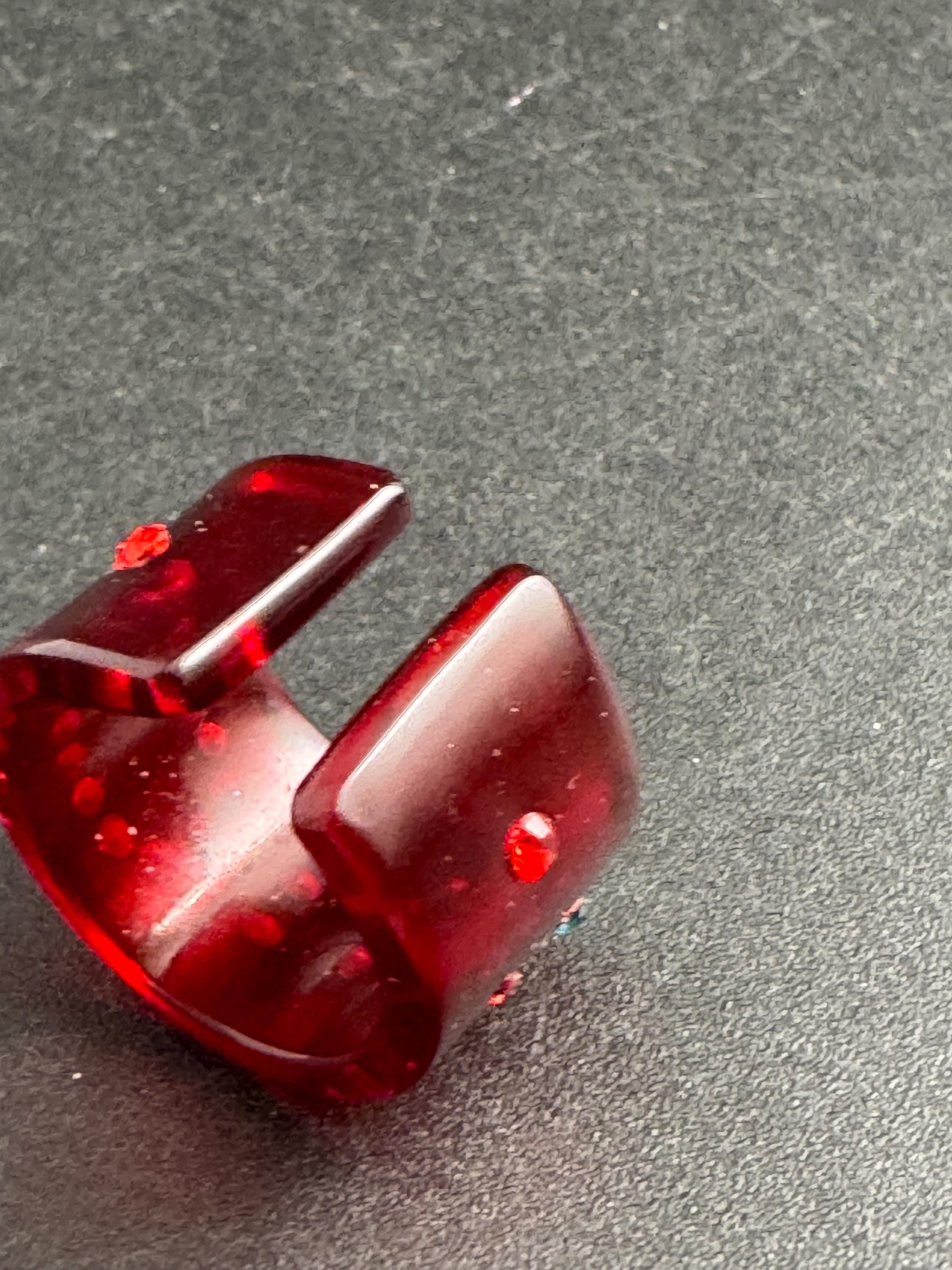 Christian Dior red acrylic dress ring , designer rhinestone jewellery