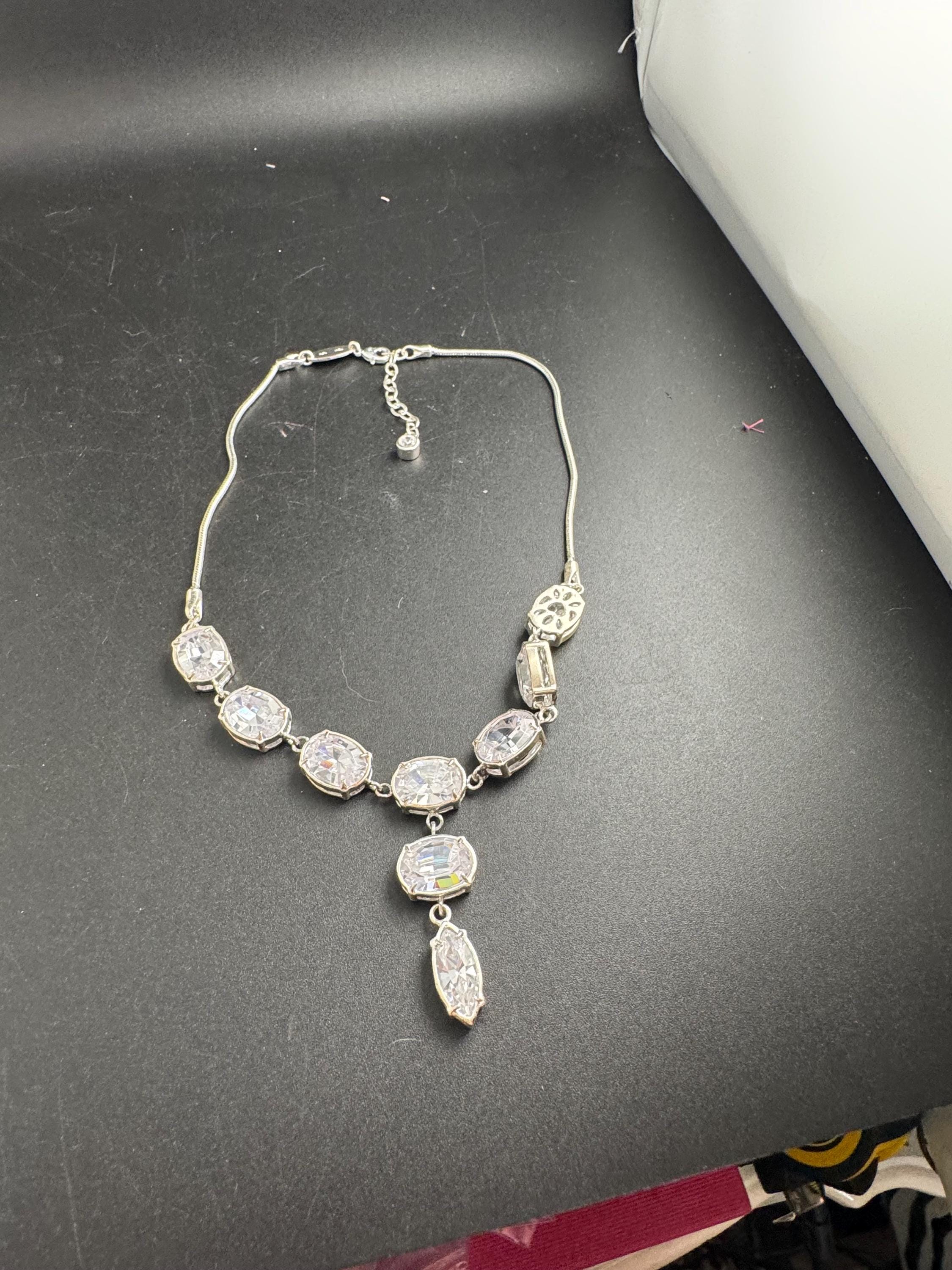 Modernist crystal necklace by Newbridge silverware,  silver plated dropper