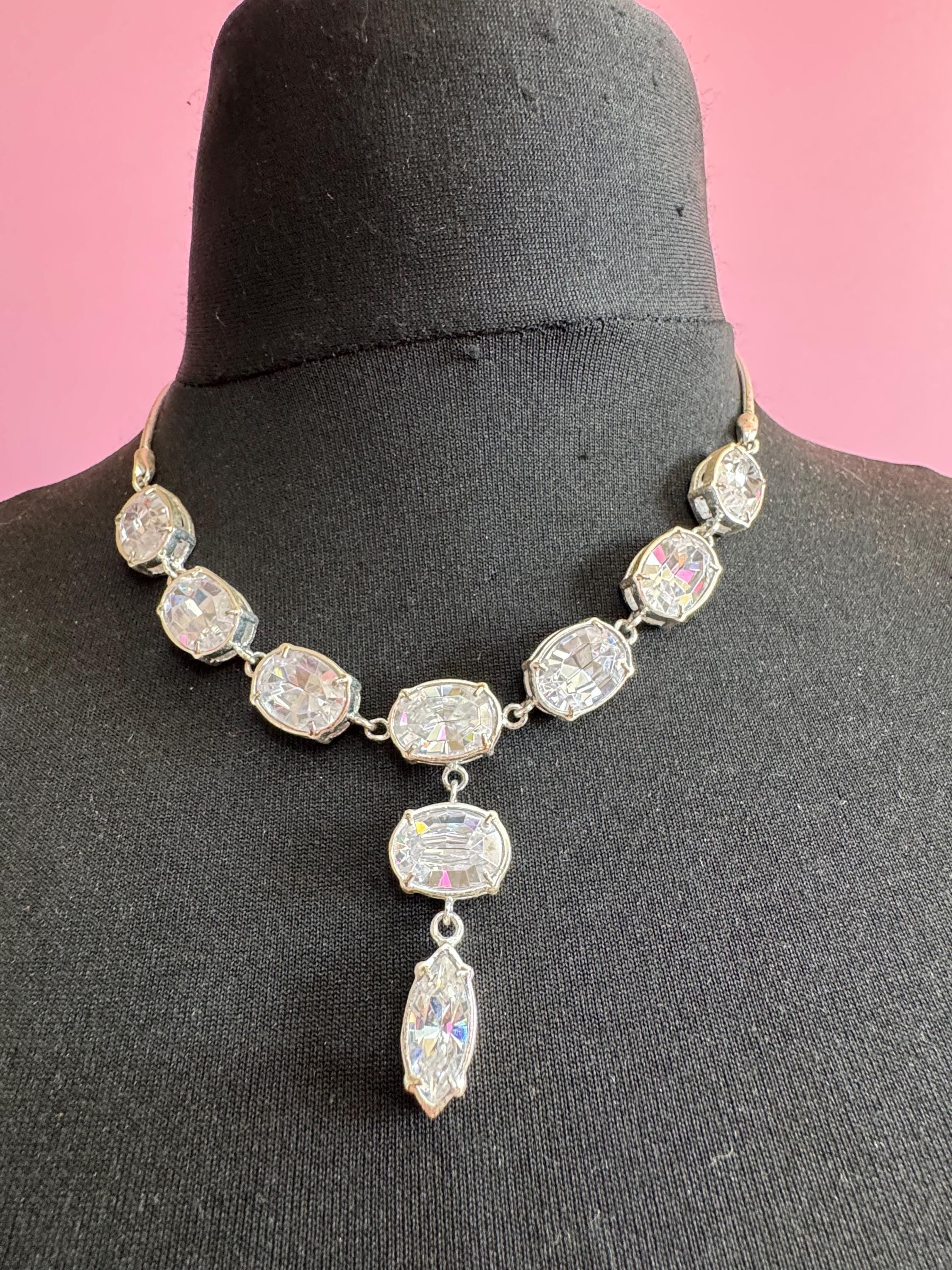 Modernist crystal necklace by Newbridge silverware,  silver plated dropper