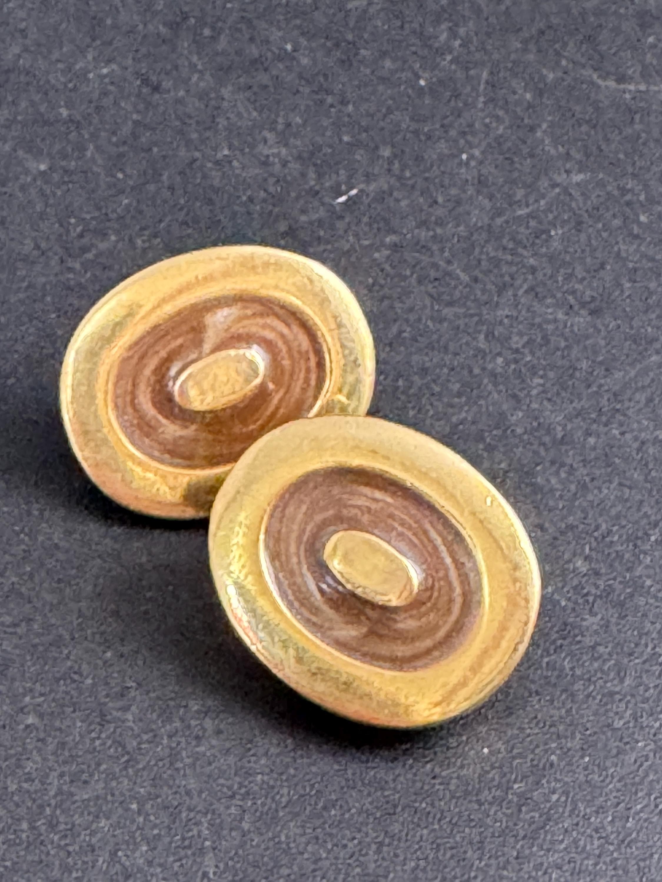 Italian brown Enamel Clip On Earrings: vintage gold plated deadstock