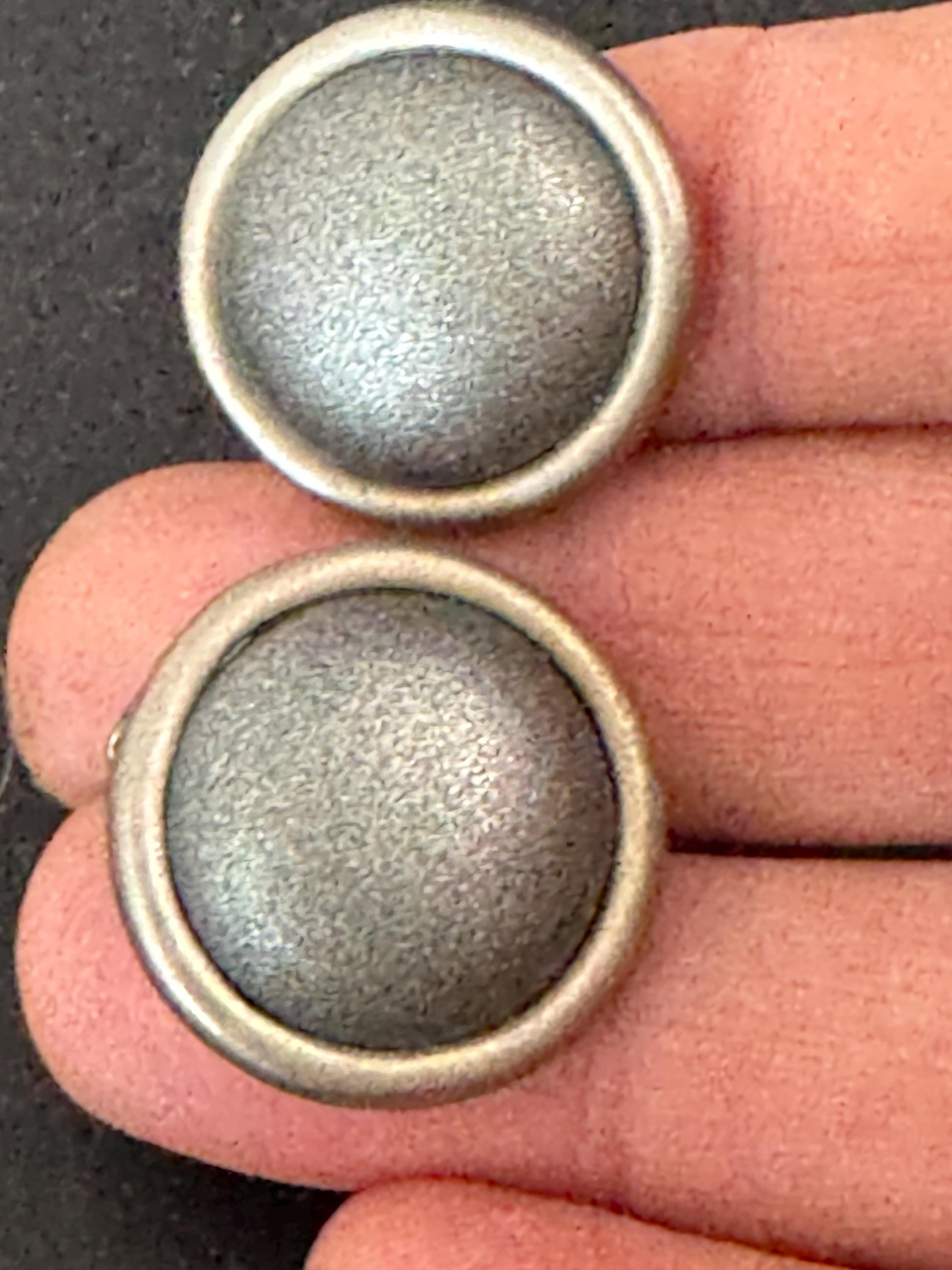 Italian round Clip On Earrings: slate grey and silver tone vintage deadstock