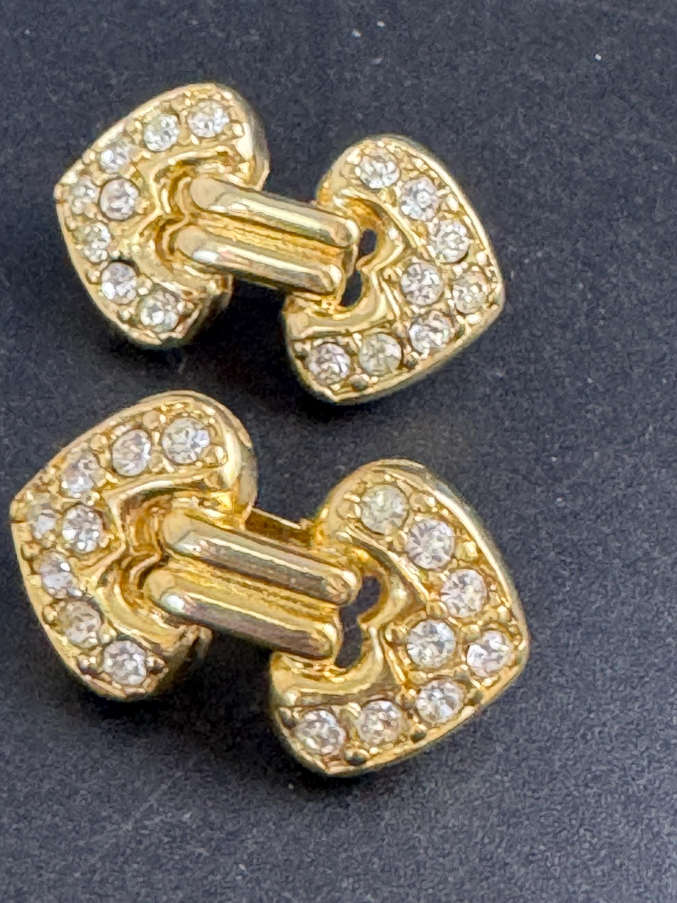 Rhinestone Clip On Earrings: clear crystal gold plated vintage deadstock