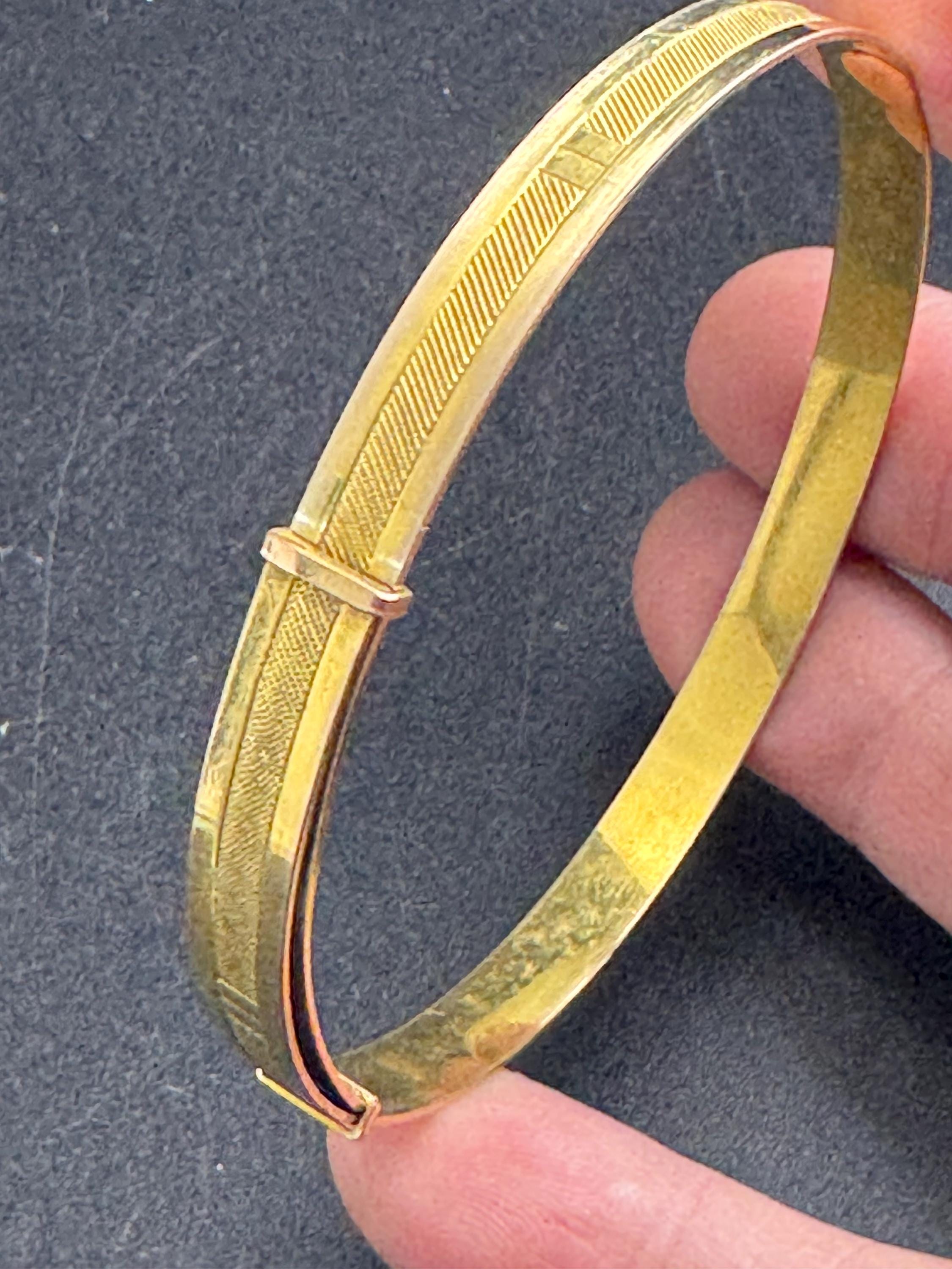 Vintage Gold Plated slim Bangle Bracelet, etched finish