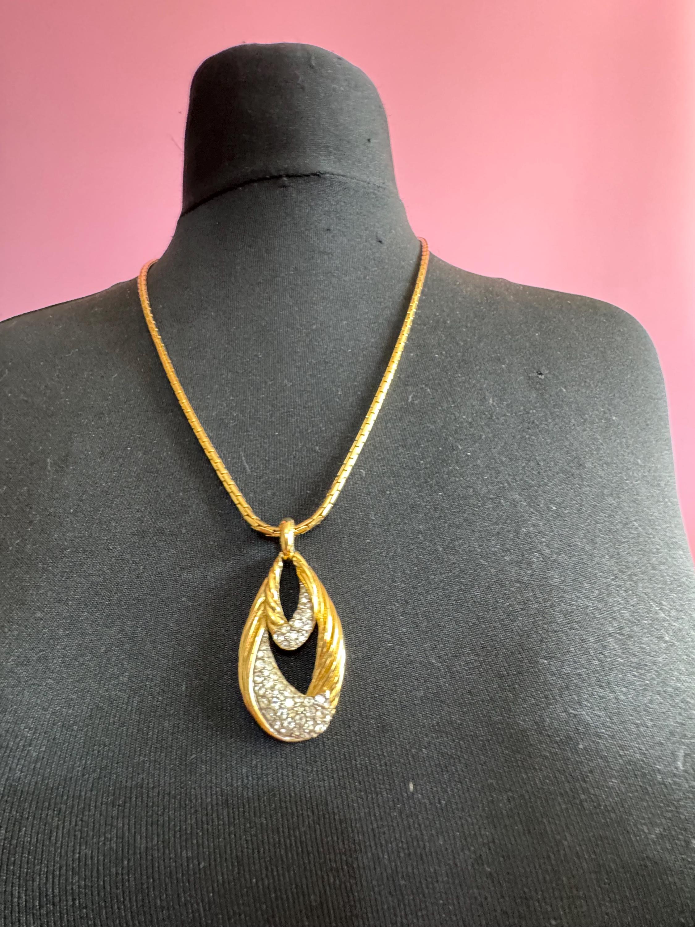 D’orlan rhinestone pendant necklace, vintage signed gold plated