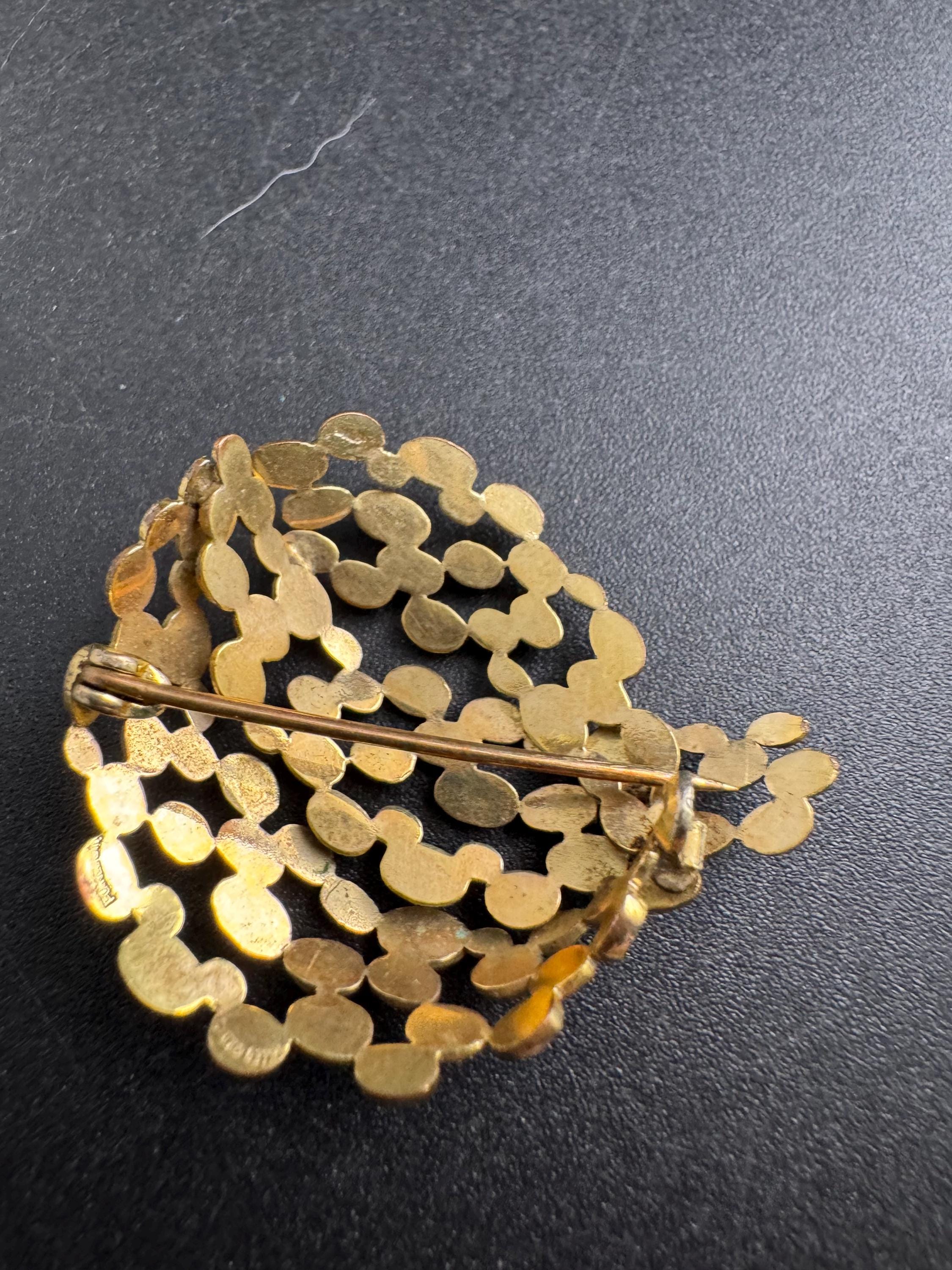 rolled Gold brutalist abstract brooch, signed 1950s