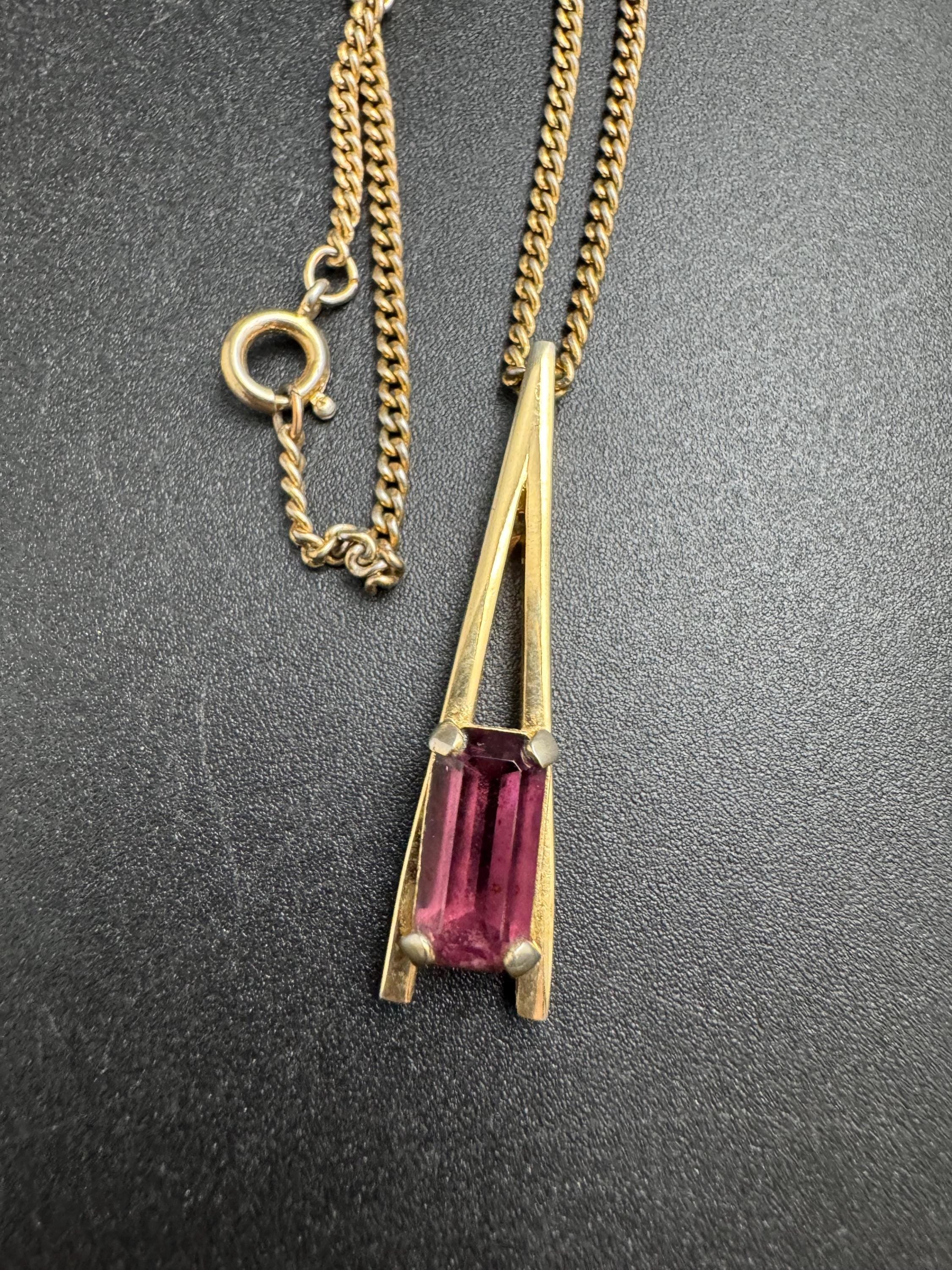 Avon amethyst drop pendant necklace, vintage and signed Avon Ireland 60cm