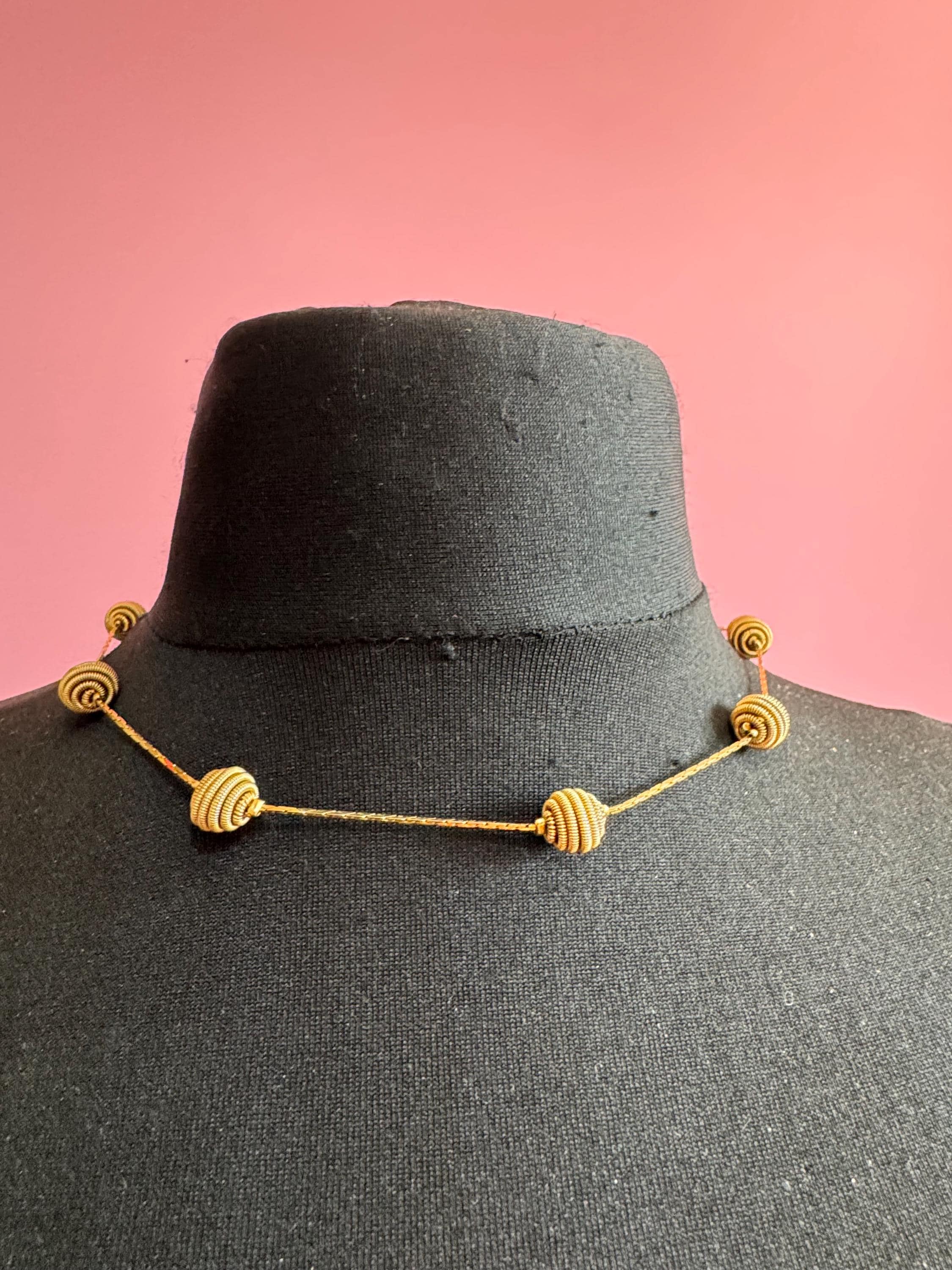 Gold MONET ball bead chain, vintage station necklace 46cm signed