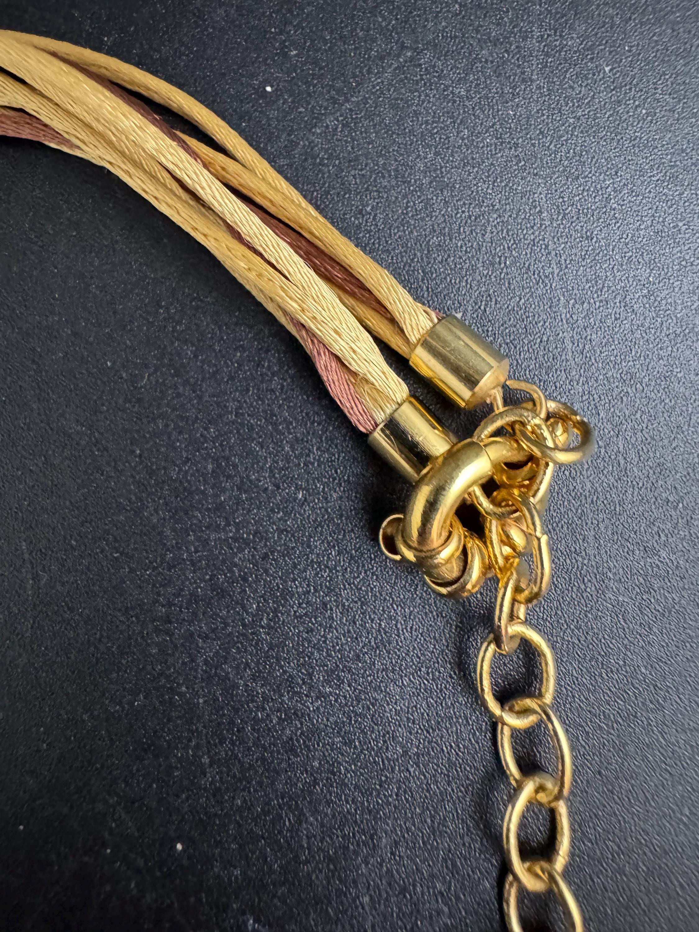 Murano glass brown disc pendant,  Vintage signed gold black