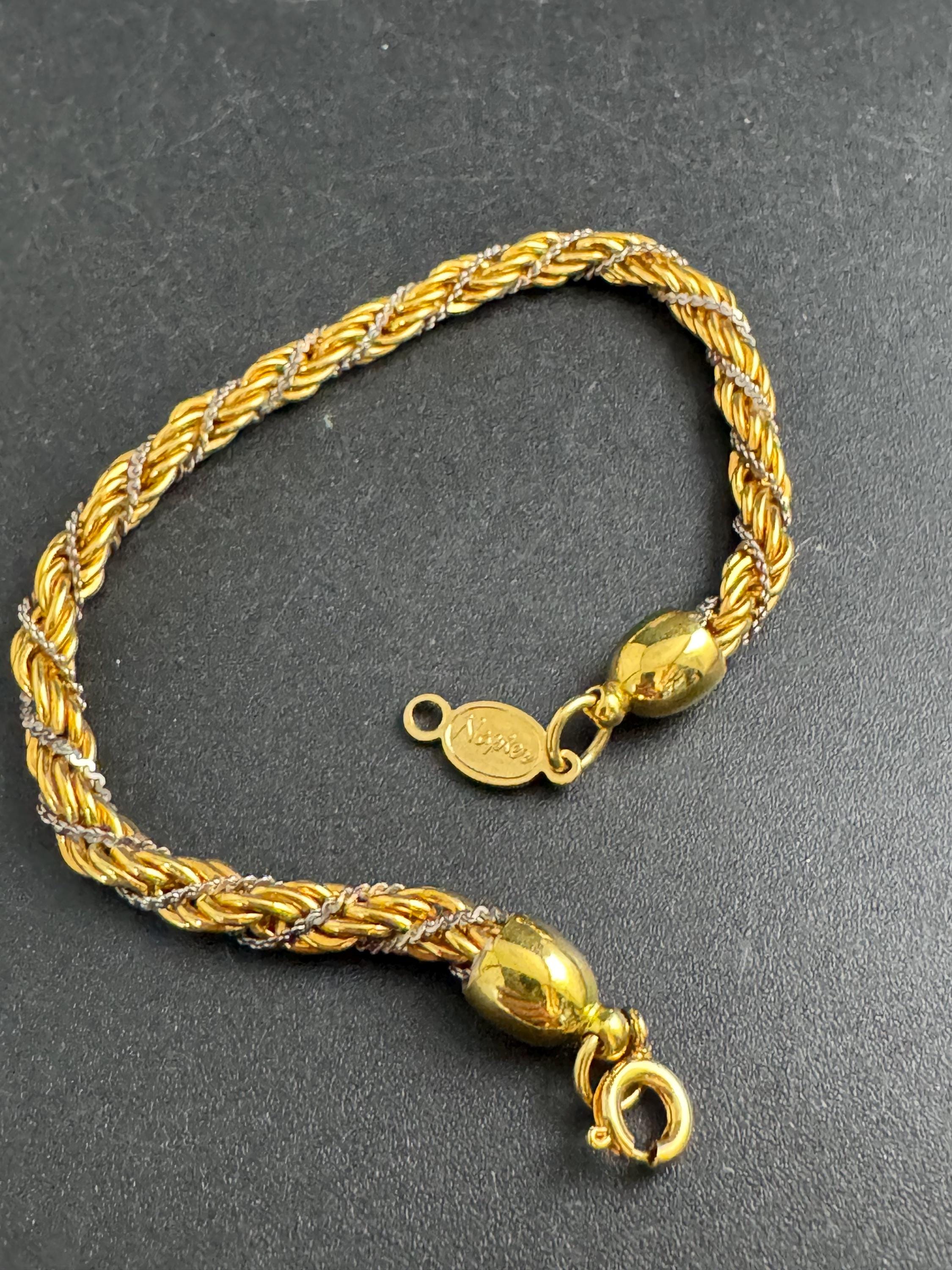 NAPIER rope chain bracelet , signed mixed metals gold and silver vintage