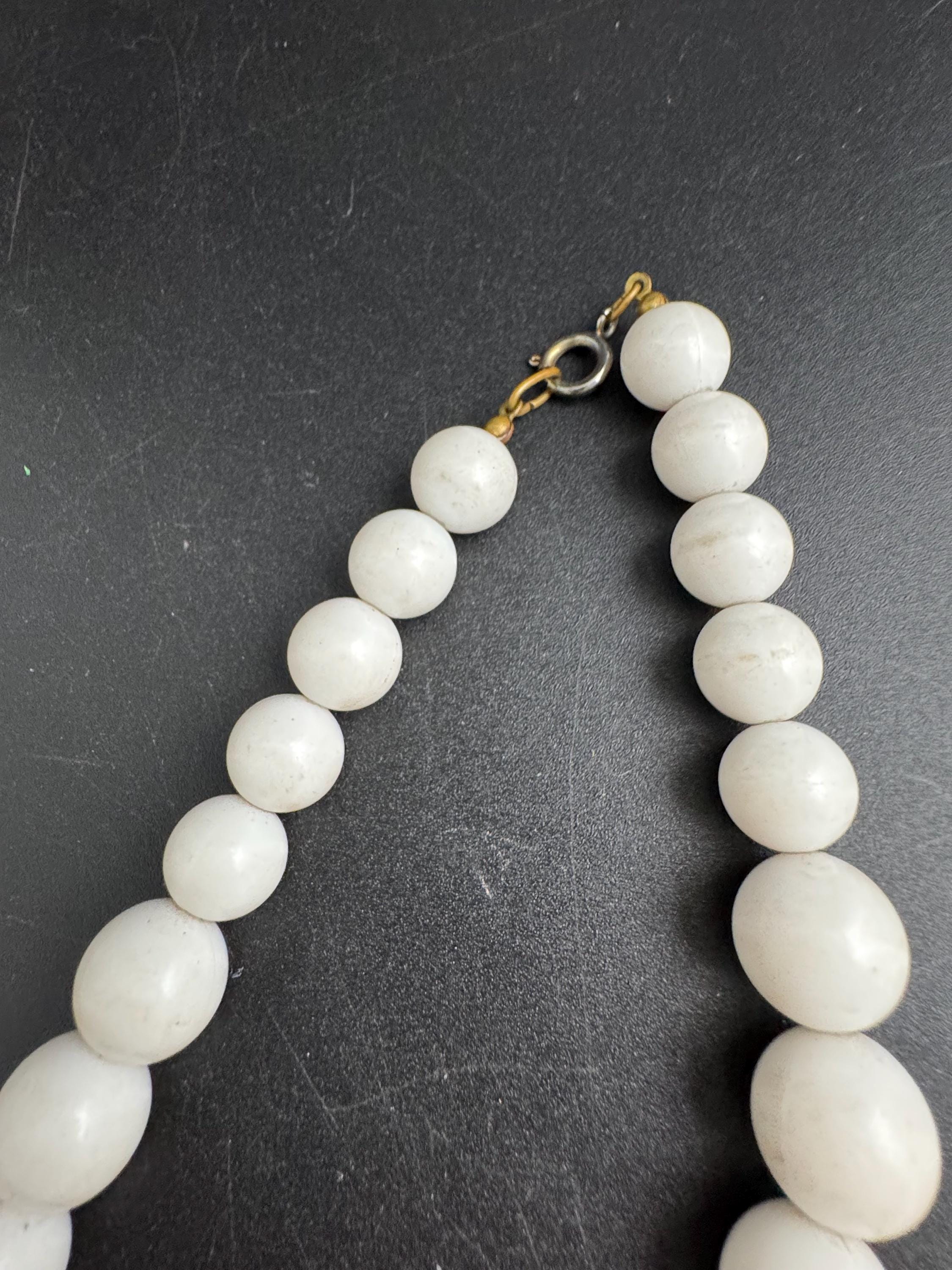 Italian style beaded statement necklace, acrylic white black tan and gold beads