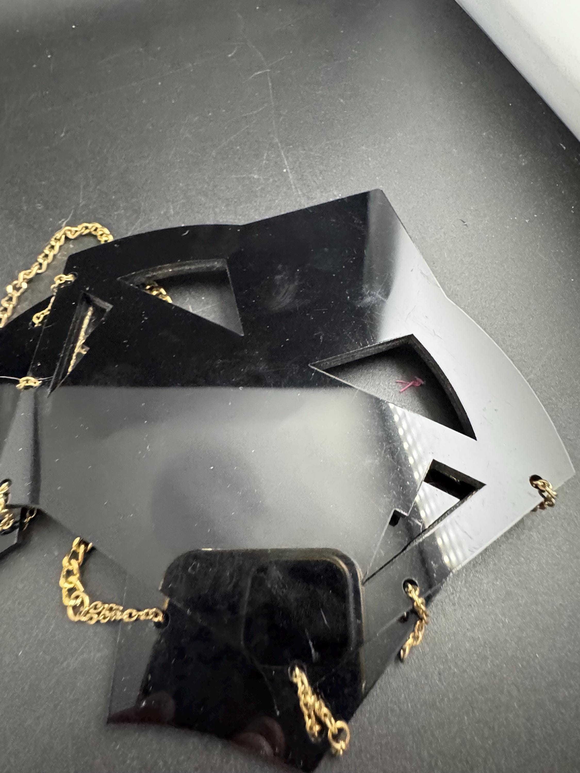 Black and yellow oversized statement necklace, acrylic and rhinestones