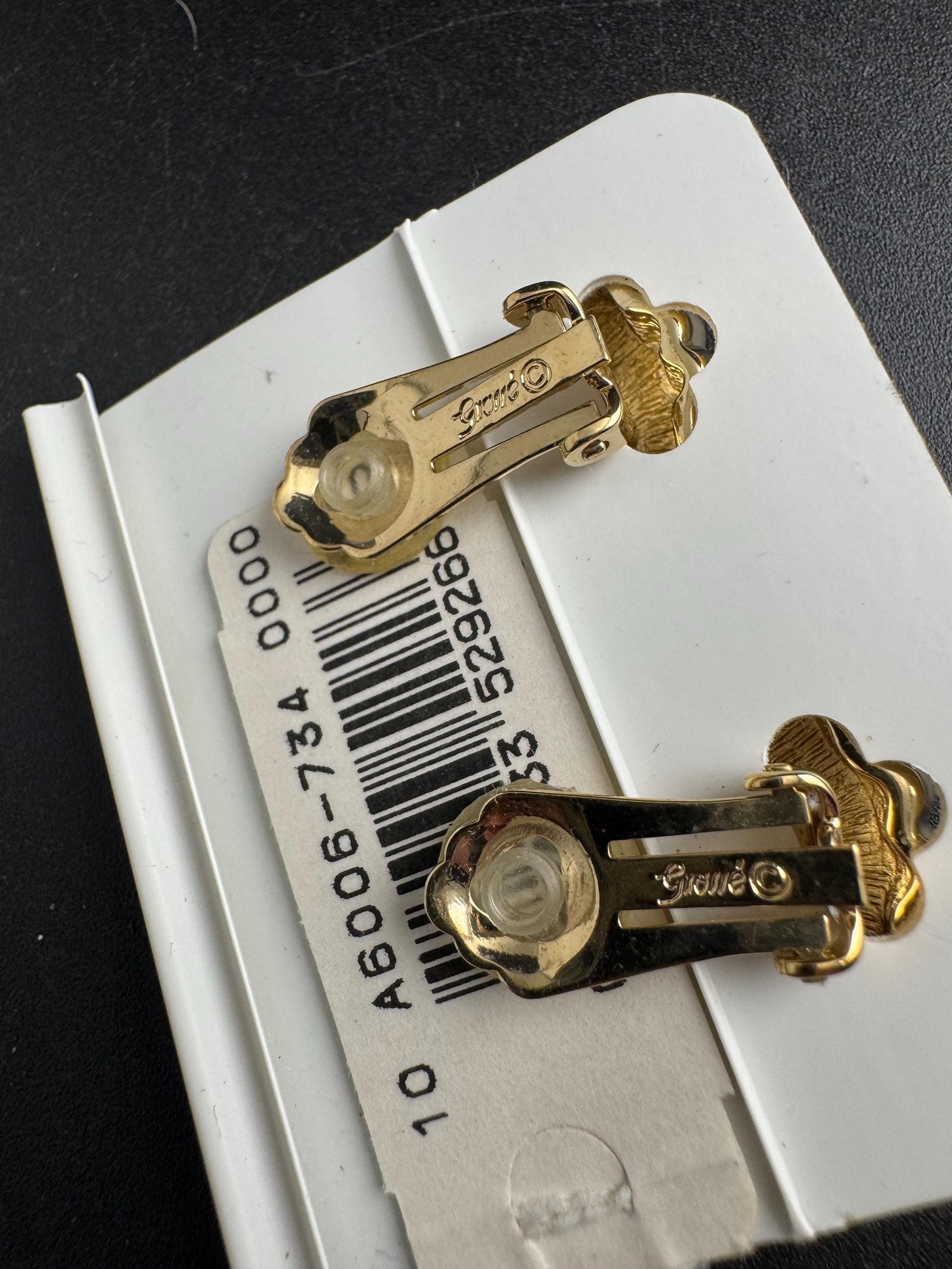 Grosse gold plated clip on earrings, unused vintage stock designer and fully signed