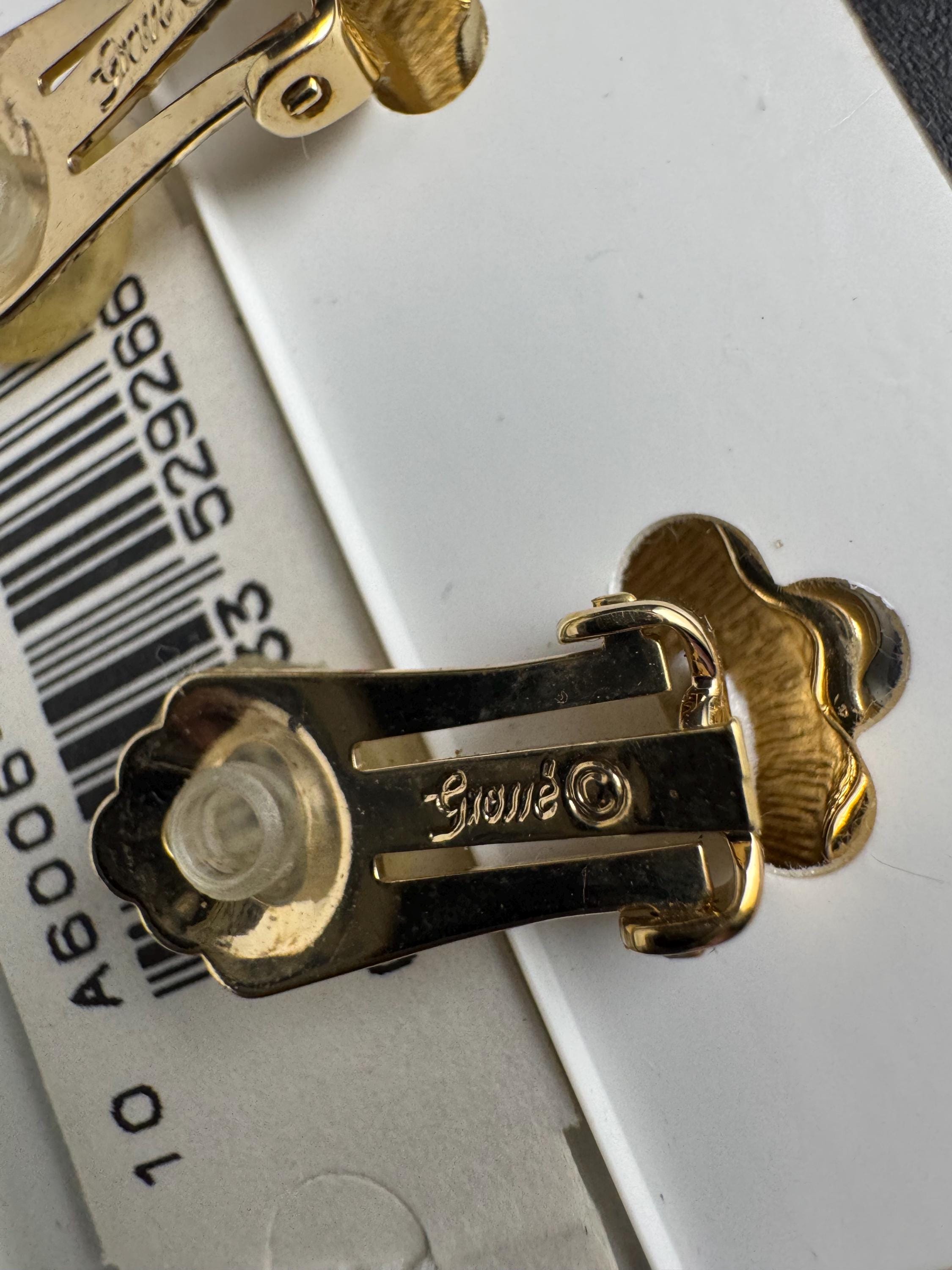 Grosse gold plated clip on earrings, unused vintage stock designer and fully signed