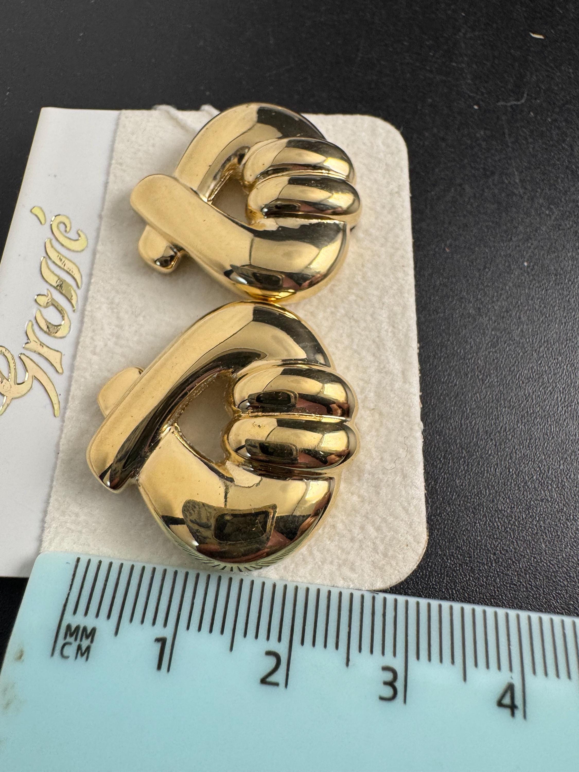 Grosse gold plated clip on earrings, unused vintage stock designer and fully signed