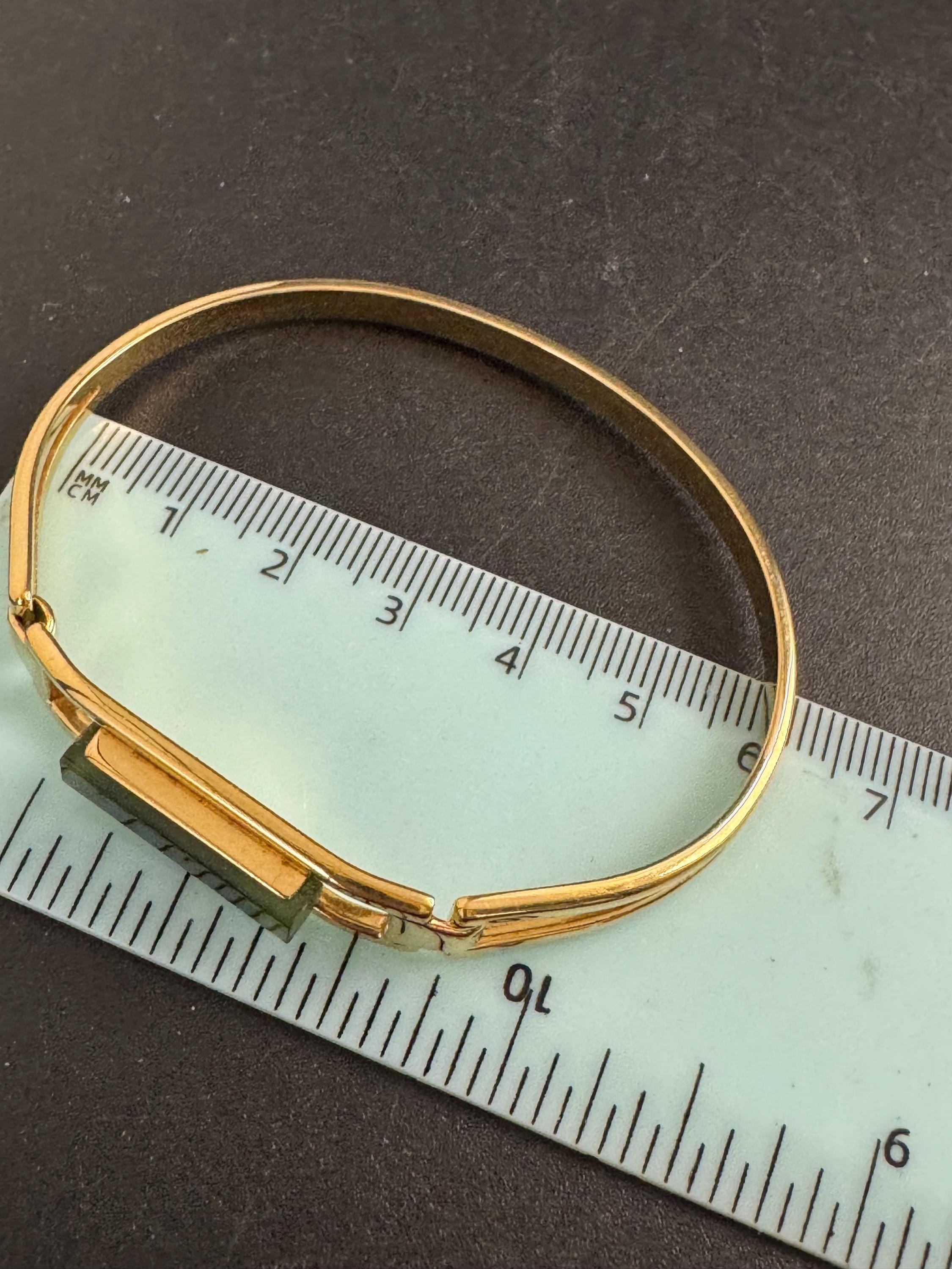 Avon gold green jade glass hinged bangle, Vintage signed