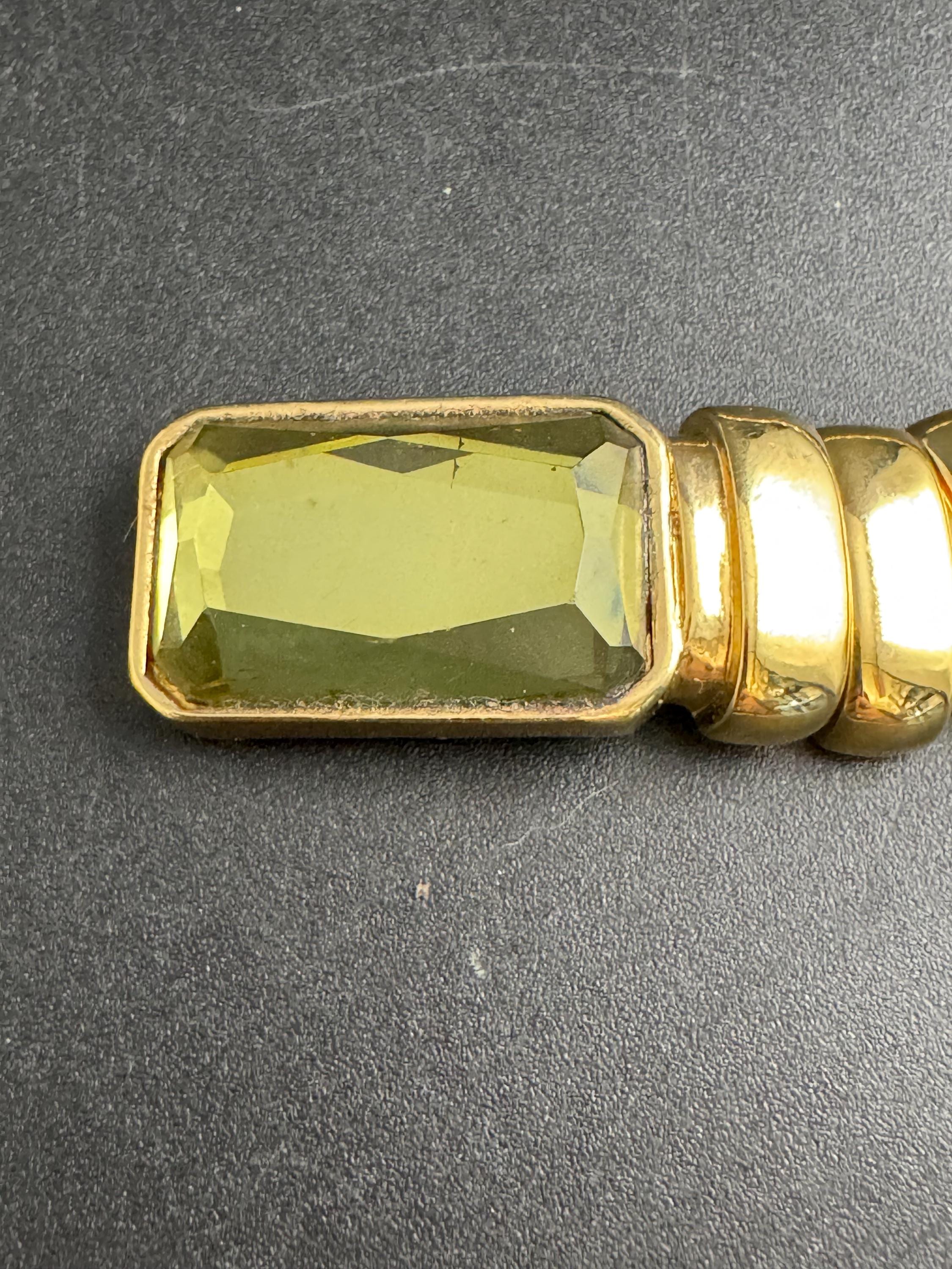 Banana republic gold Link Bracelet,  rectangular Emerald Rhinestone cabochon vintage and signed