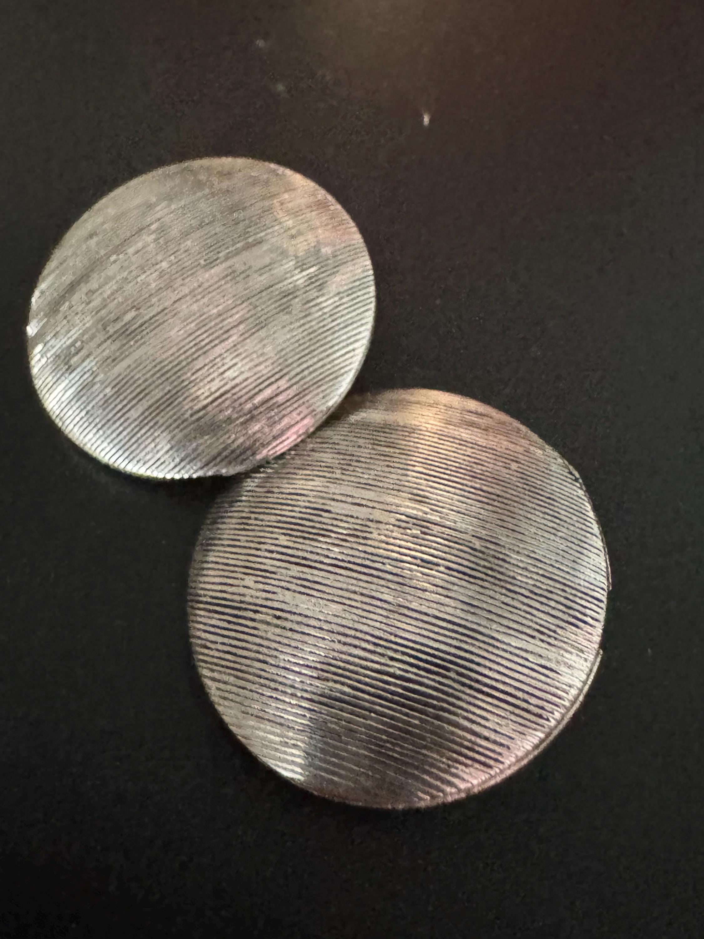 Jewelcraft disc clip on earrings, silver tone signed